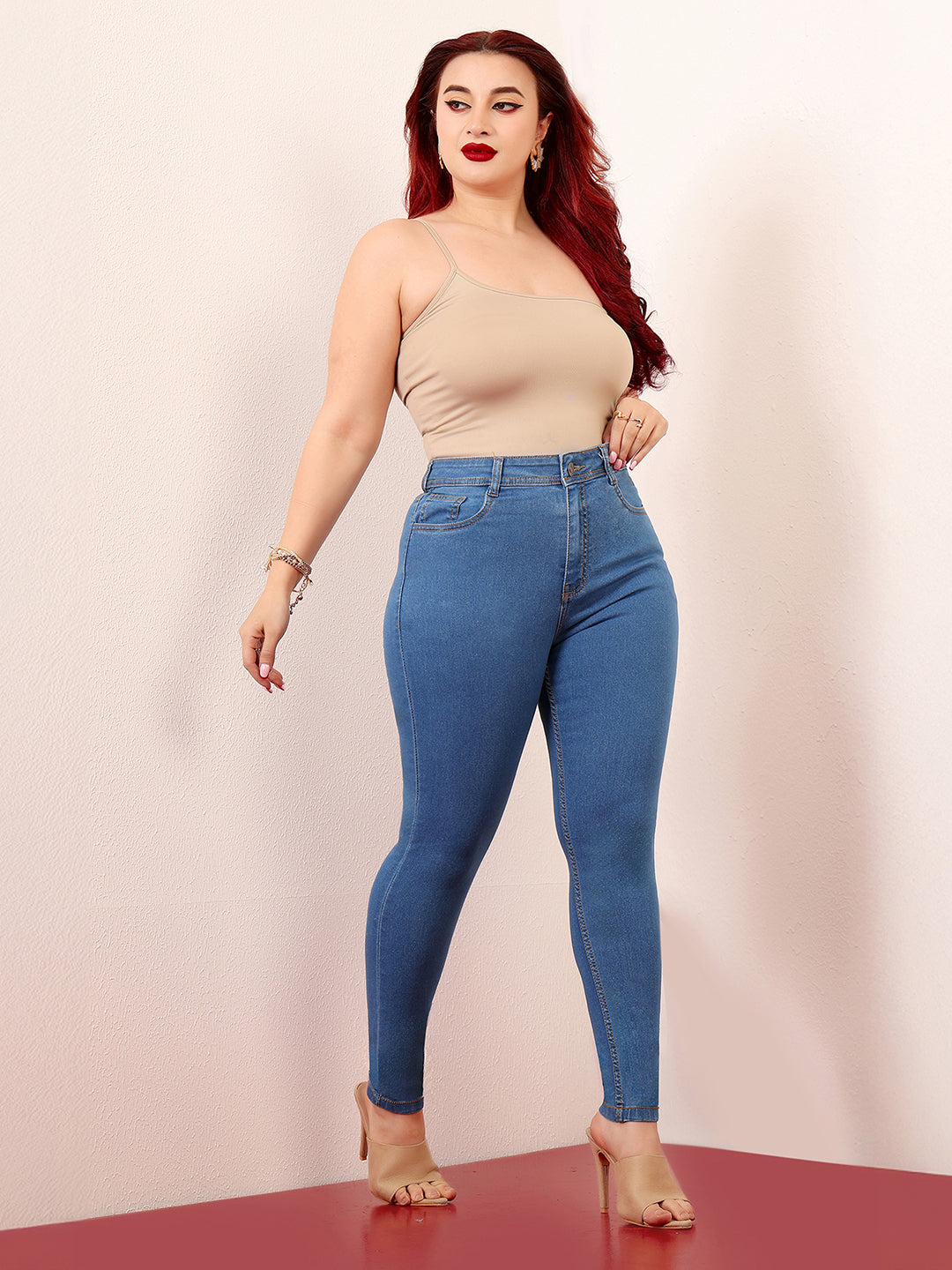 Women's Blue Skinny High-Rise Distressed Denim Jeans