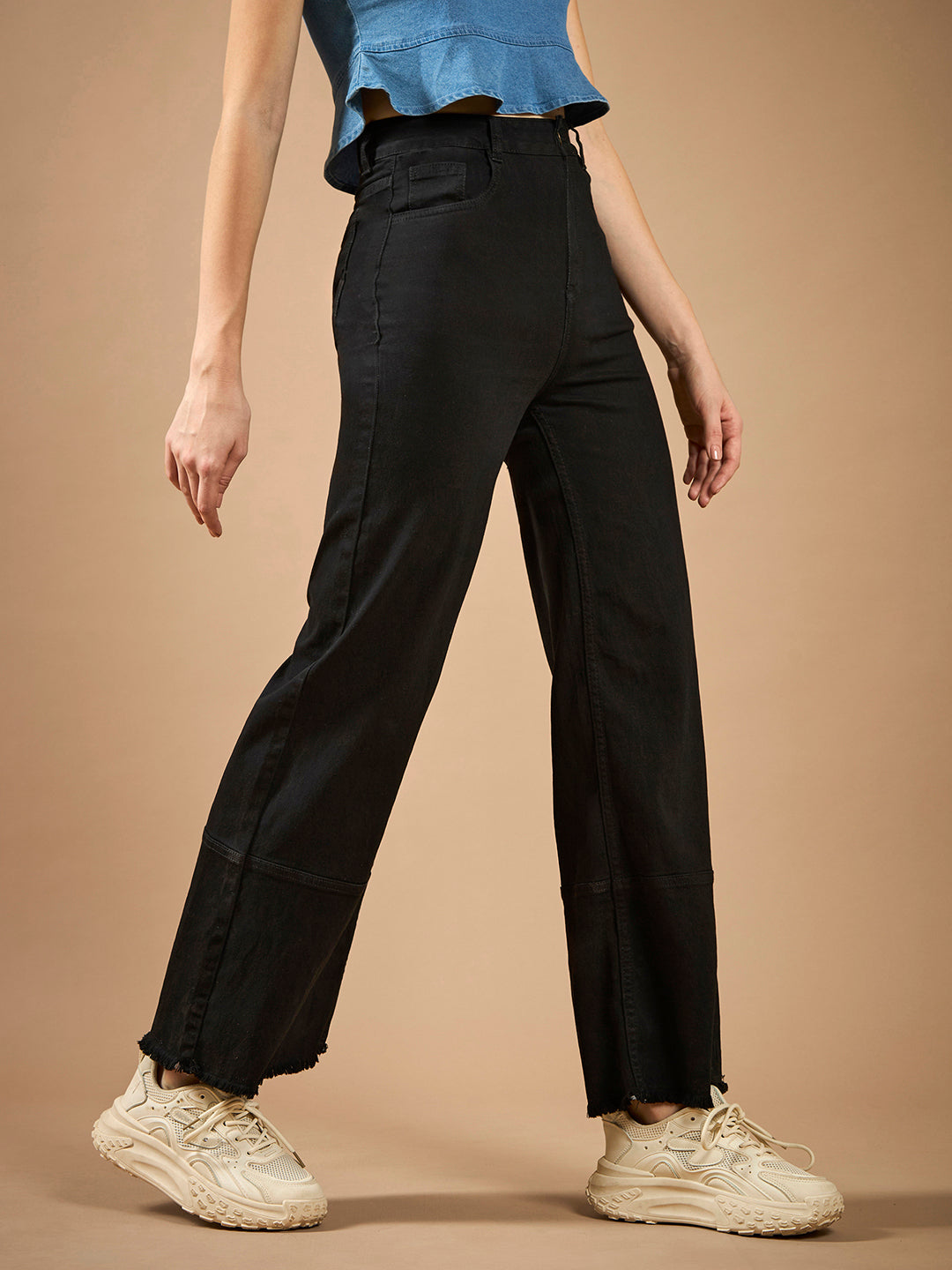 24/7 Comfort Black Wide Leg High Rise Stretchable Denim Jeans