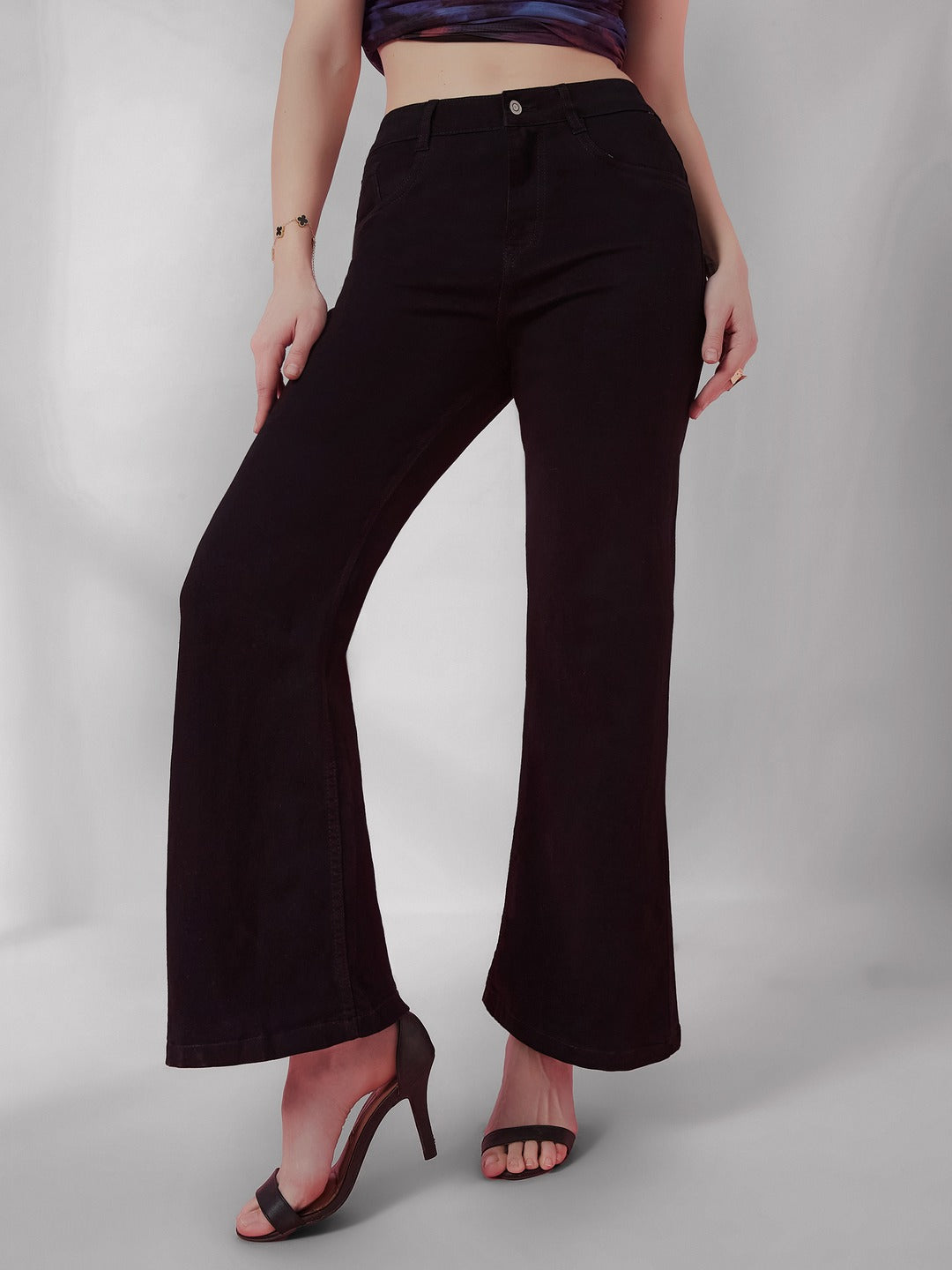 Black Bootcut high-rise Regular Stretchable Denim Jeans for Women