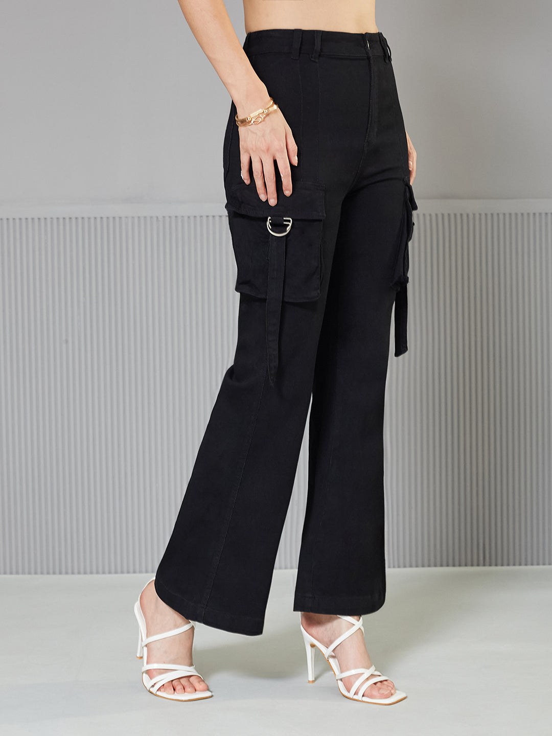 24/7 Comfort Black Bootcut High-Rise Clean-Look Regular-Length Stretchable Denim Jeans for Women