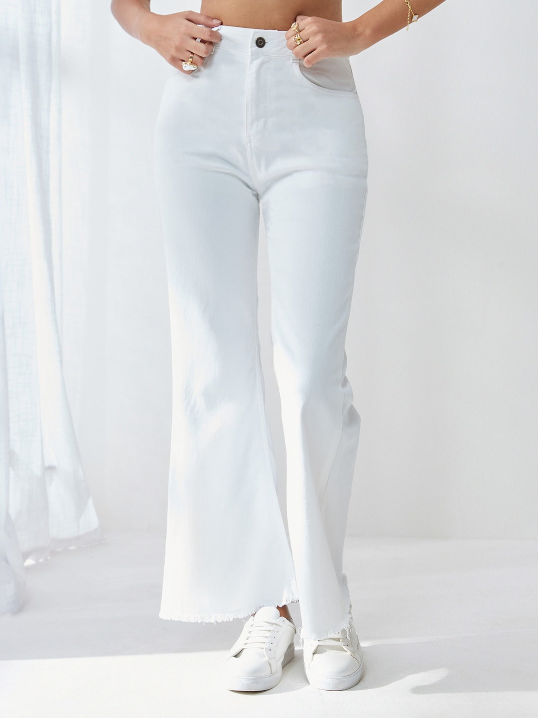White Bootcut High Rise Stretchable Denim Jeans for Women
