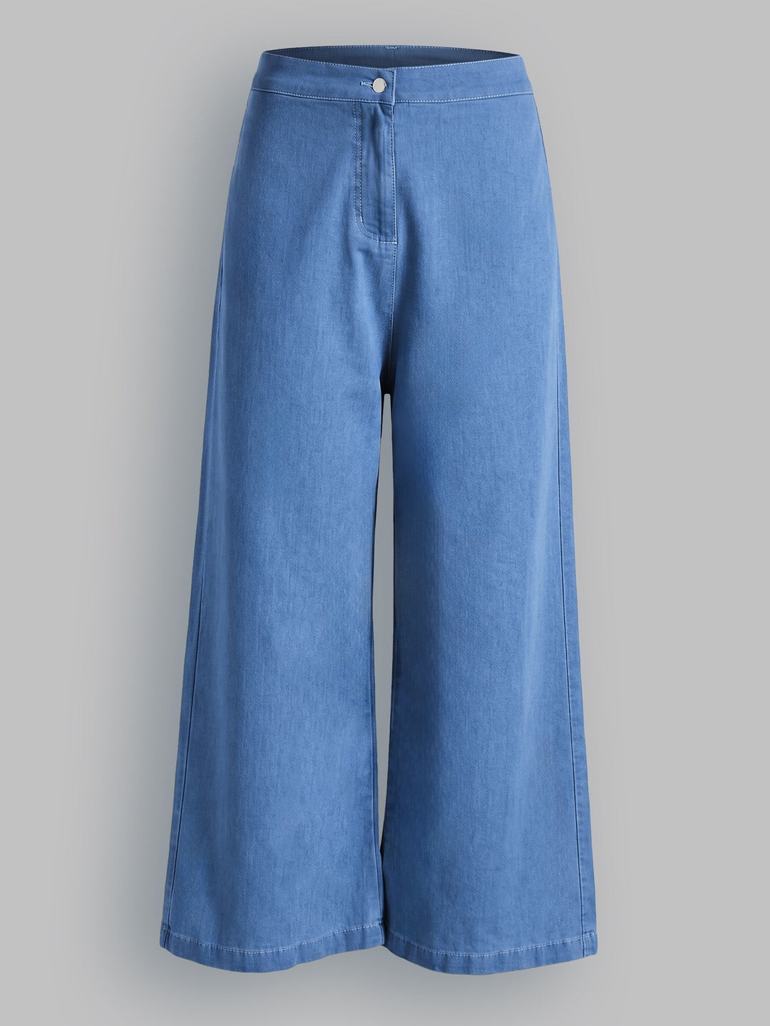 Blue Flared Wide-Leg High Rise Non Stretchable Light Weight Denim Pants for Women