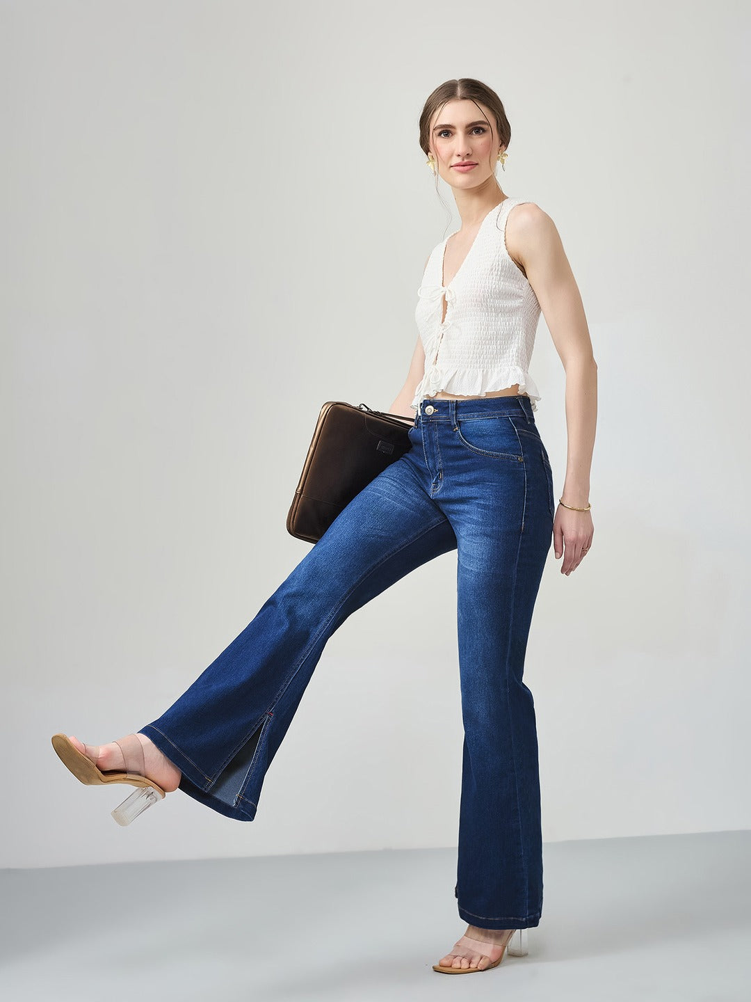 Blue Bootcut Mid Rise Denim Stretchable Jeans for Women
