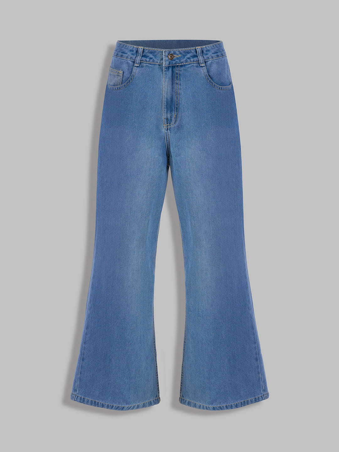 Women's Light Blue Wide-Leg High-Rise Non-Stretchable Denim Jeans