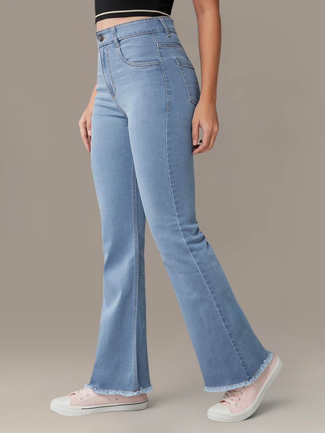 Light Blue Bootcut High rise Regular Stretchable Denim Jeans for Women