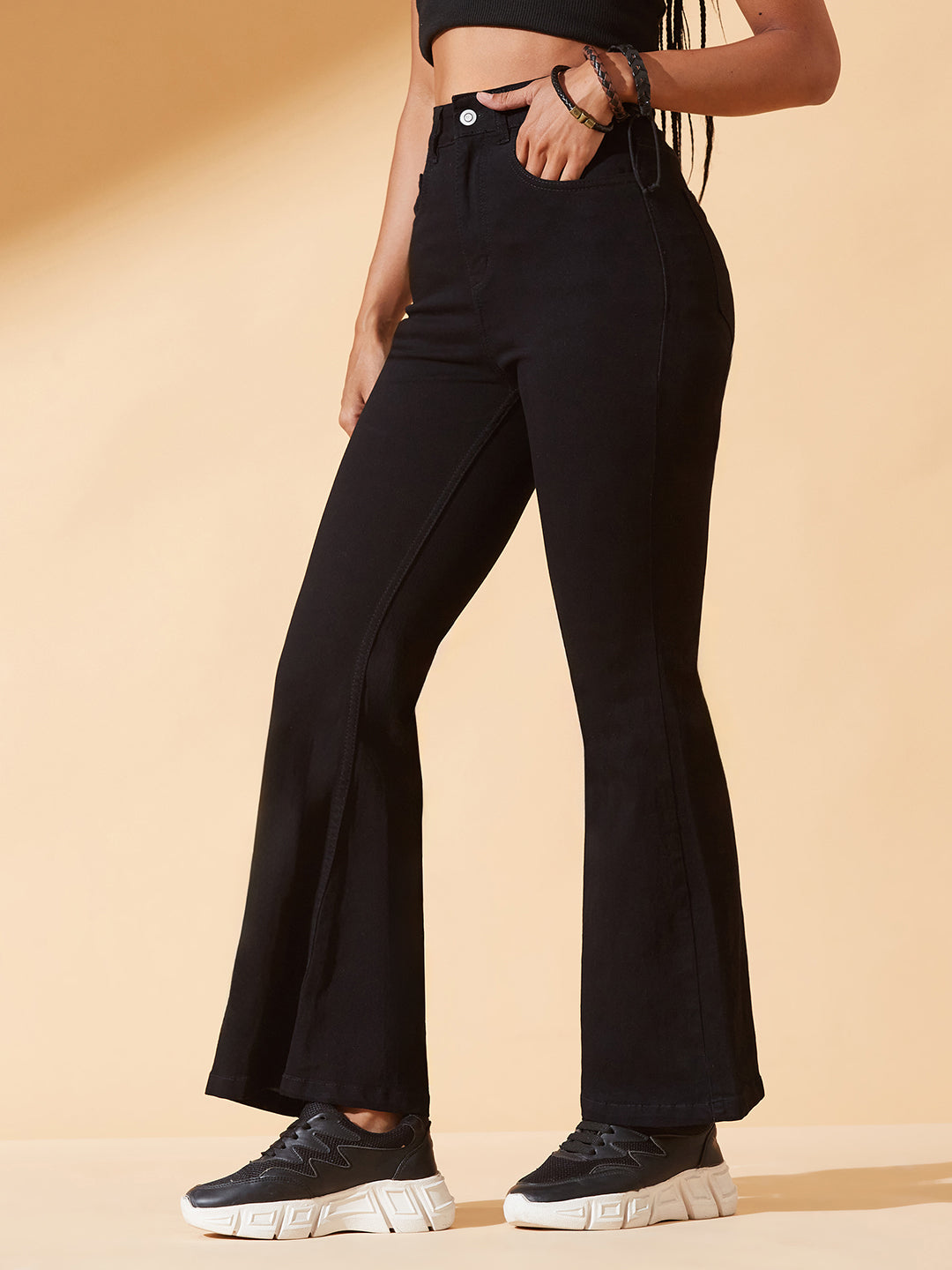 Black Bootcut High-Rise Regular Stretchable Denim Jeans For Women