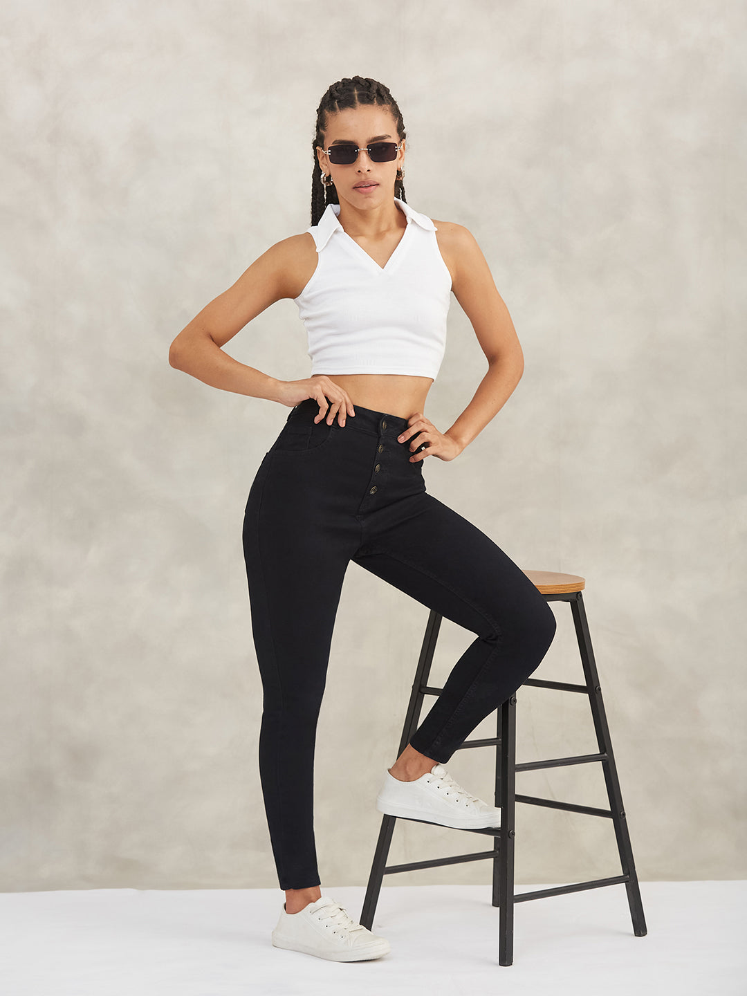 Women's Black Skinny High-Rise Stretchable Denim Jeans