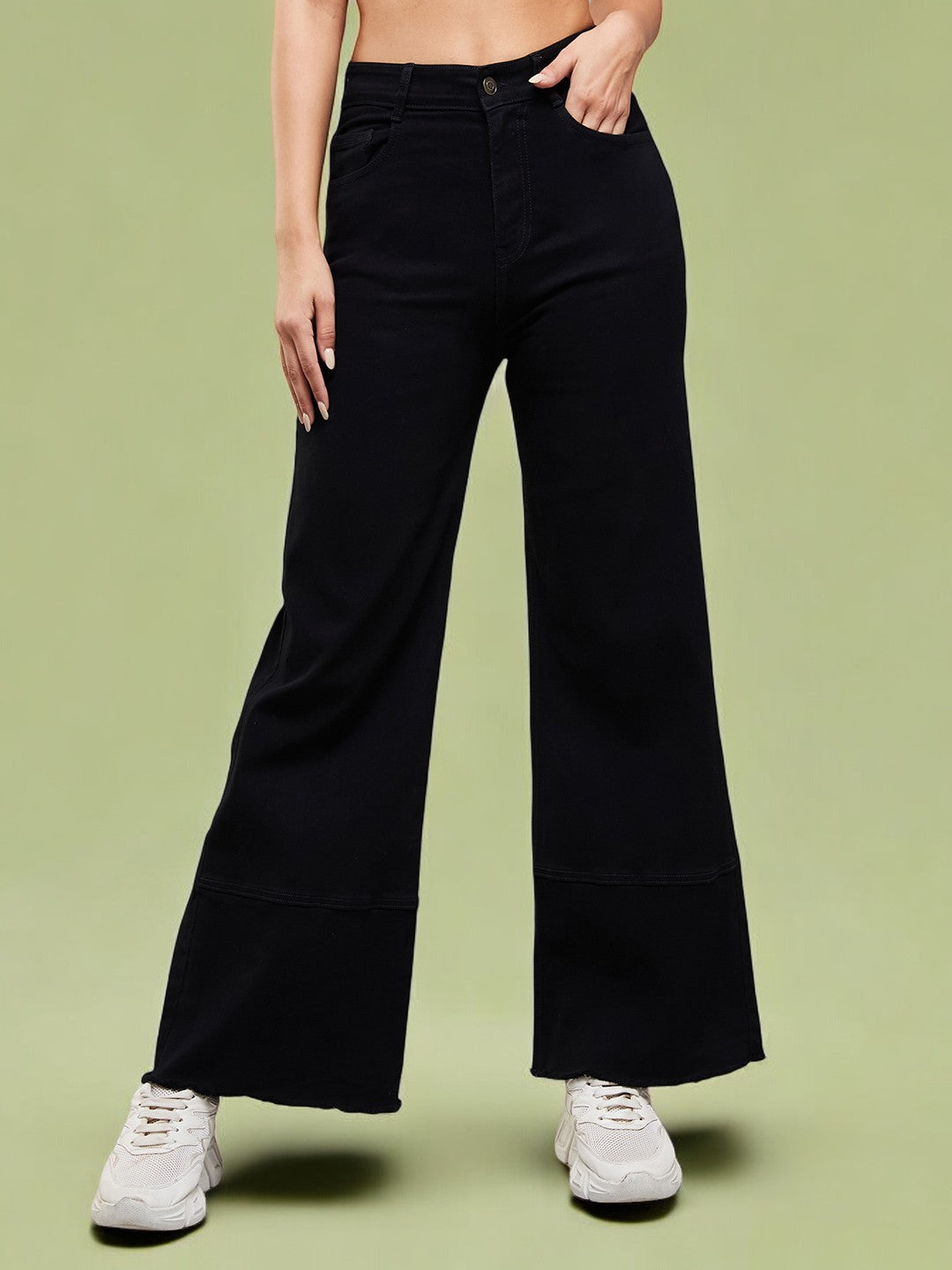 24/7 Comfort Women's Black Wide Leg High Rise Clean Look Regular-Length Stretchable Denim Jeans