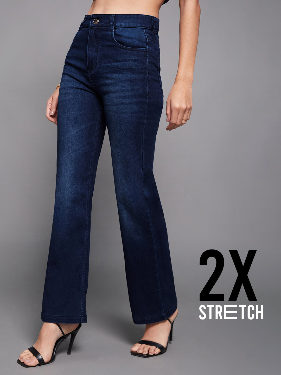 CHASEstretch™ Women's Navy Blue Wide Leg Mid Rise Denim Jeans