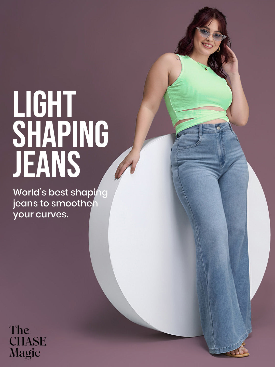 CHASEshape™ Light Blue Wide-Leg High Rise Stretchable Denim Jeans for Women
