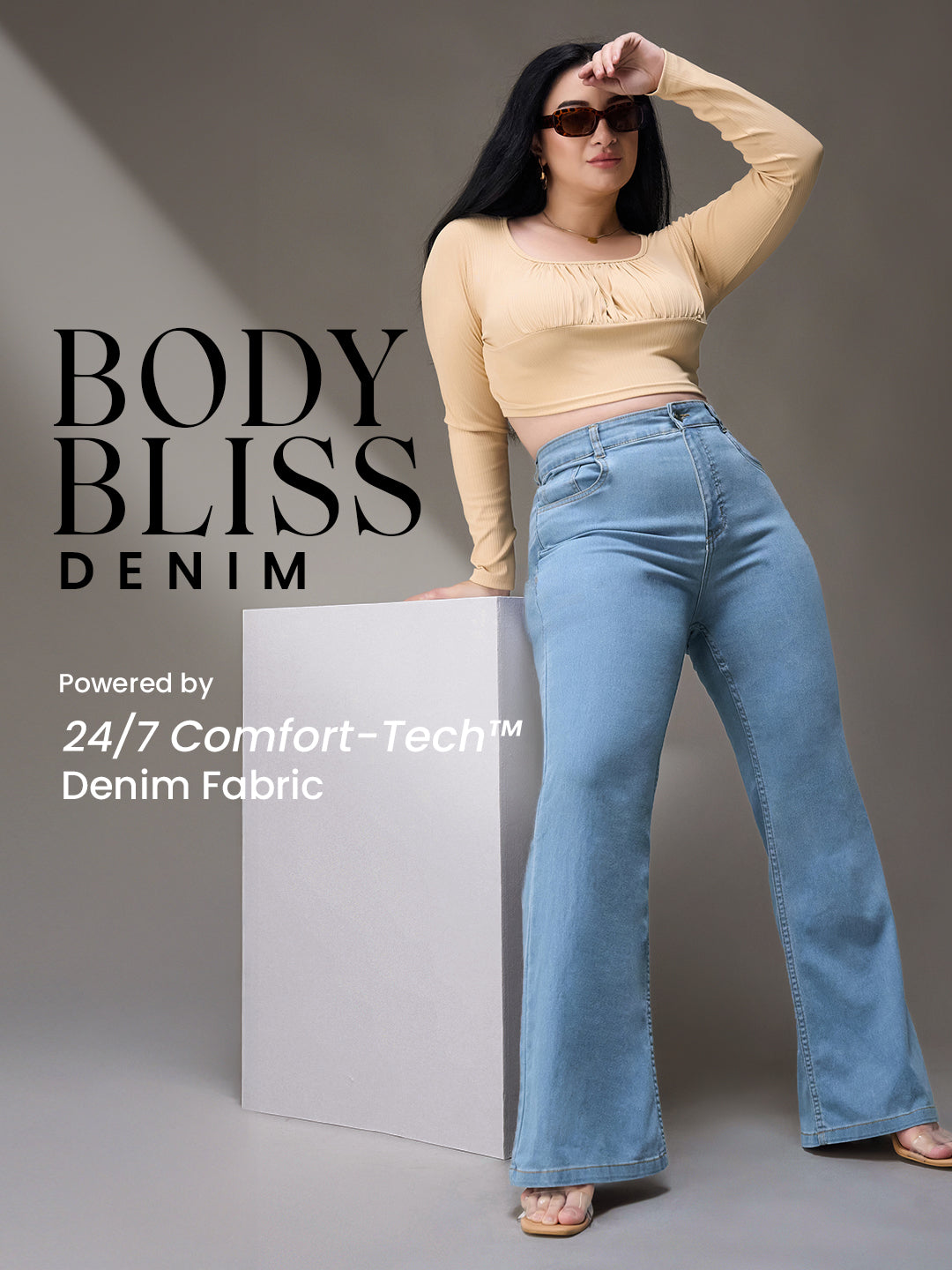 Body Bliss Light-Blue Bootcut High-Rise Stretchable Denim Jeans for Women