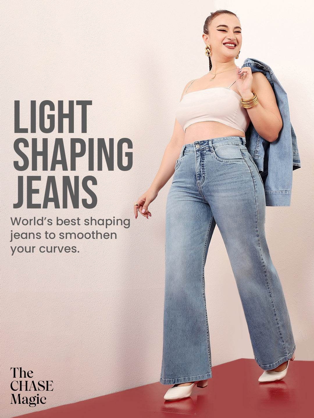 CHASEshape™ Light-Shaping Wide-Leg High-Rise Light-Blue Denim Jeans