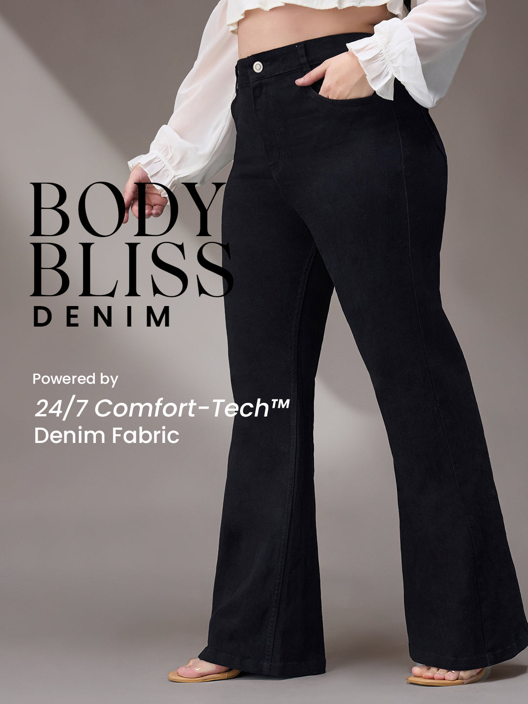 Body Bliss Black Bootcut High-Rise Stretchable Denim Jeans for Women