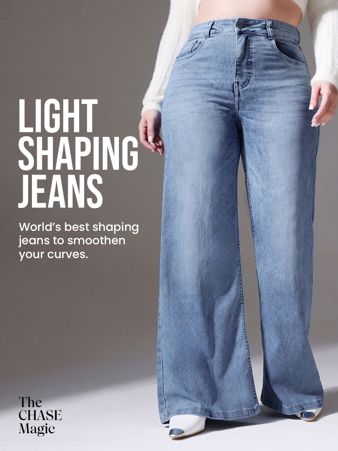 CHASEshape™ Light-Shaping Wide-Leg High-Rise Light-Blue Denim Jeans for Women — Miss Chase A+