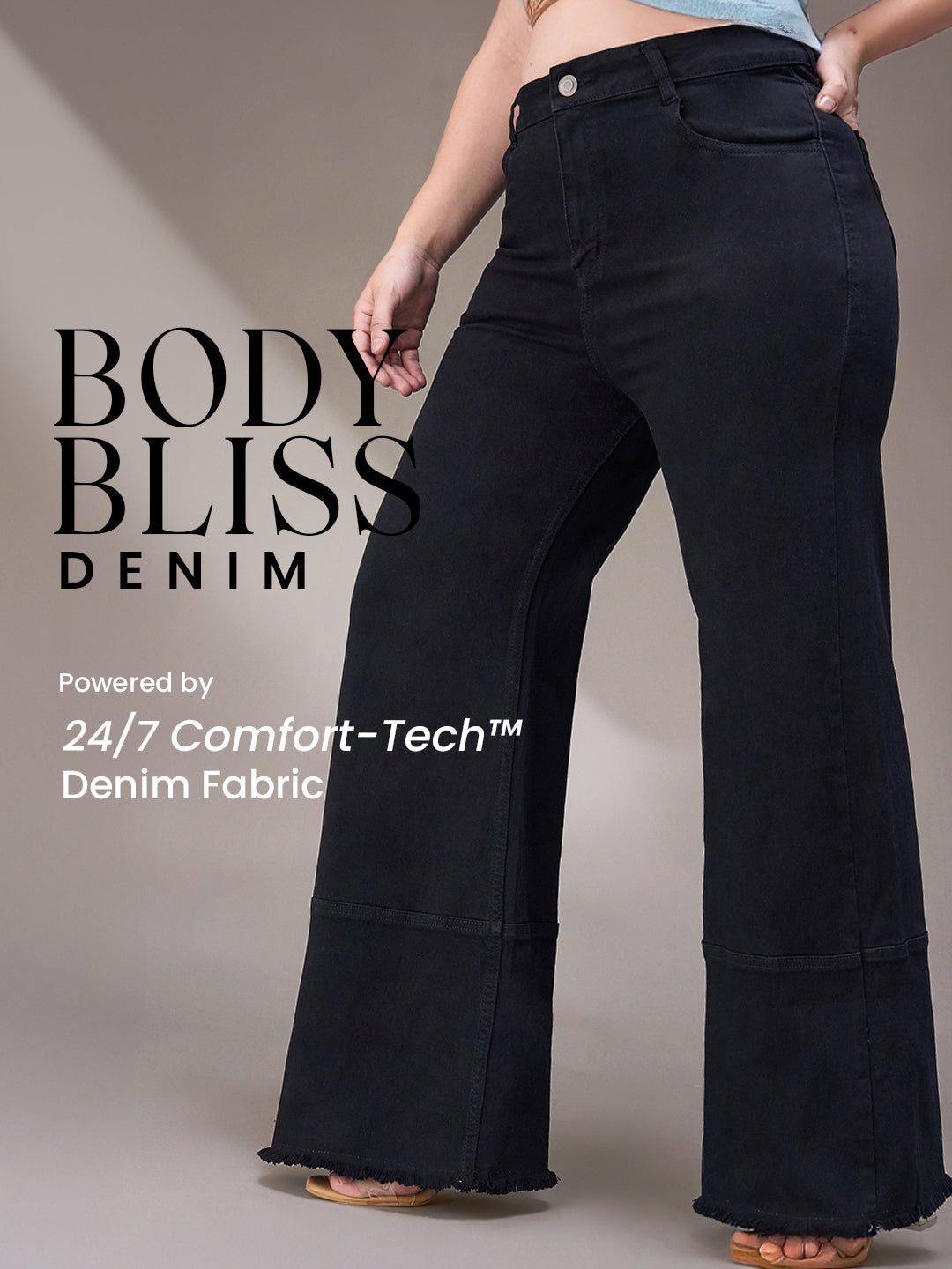 Body Bliss Black Wide-Leg High-Rise Denim Jeans for Women