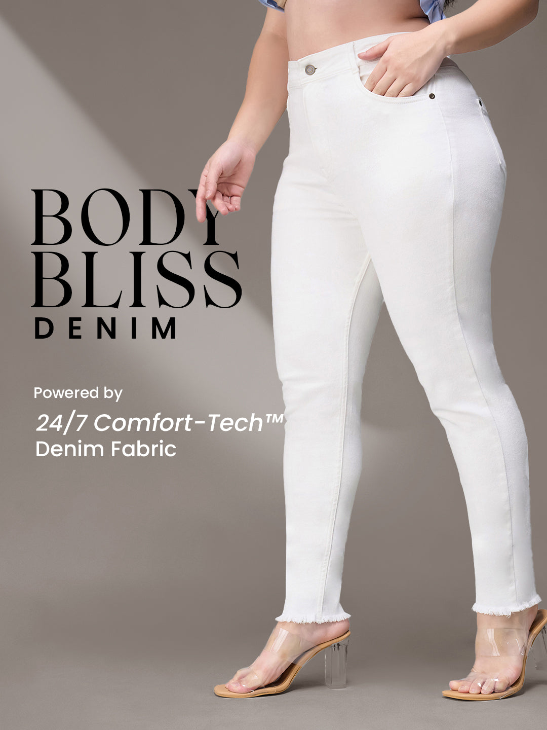 Body Bliss White Skinny-Fit High-Rise Bleached Cropped Stretchable Denim Jeans for Women