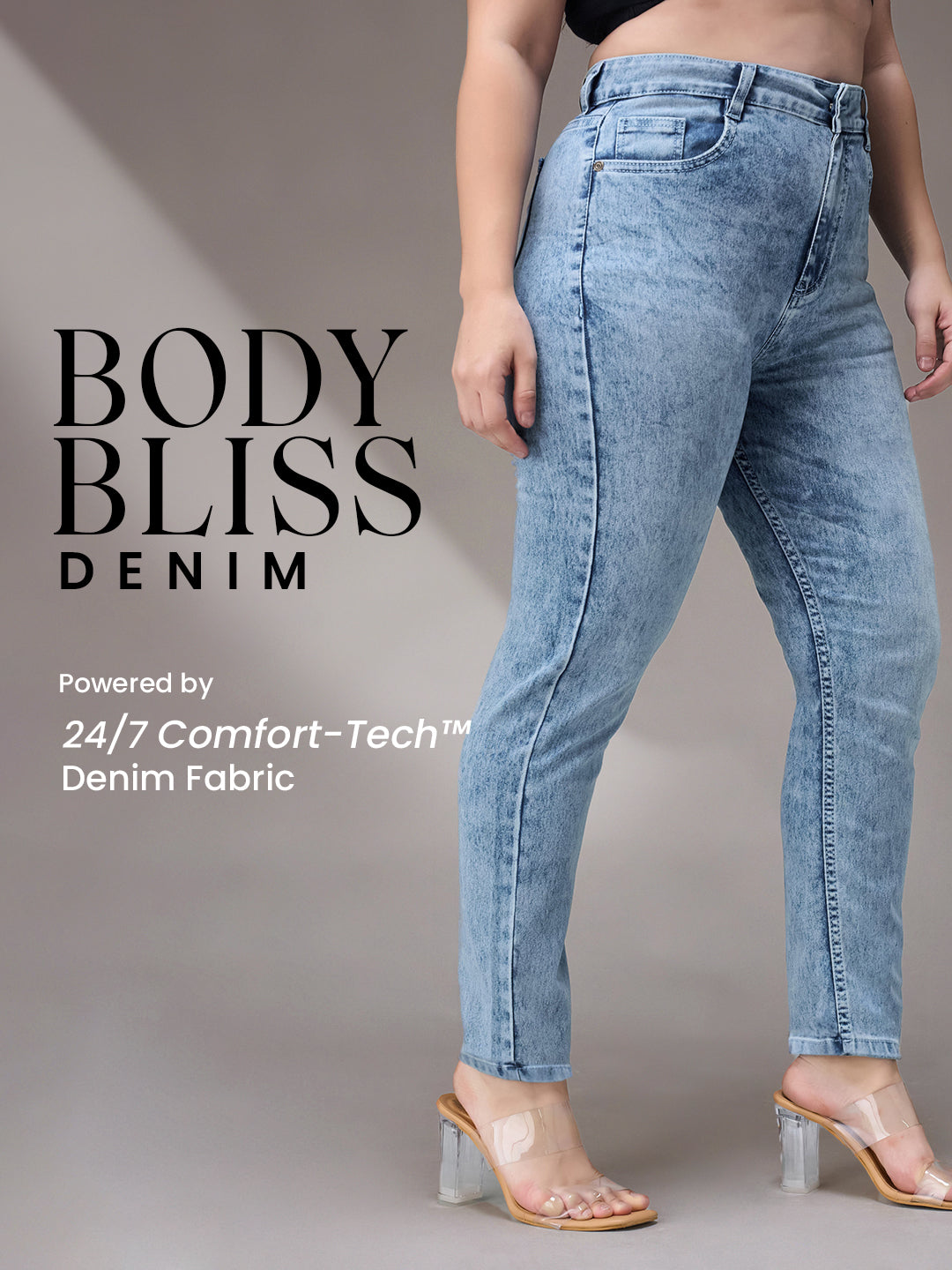 Body Bliss Light-Blue Slim-Fit High-Rise Stretchable Denim Jeans for Women