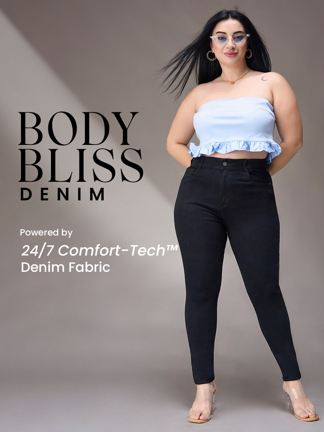 Body Bliss Black Slim-Fit High-Rise Acid Wash Stretchable Denim Jeans for Women