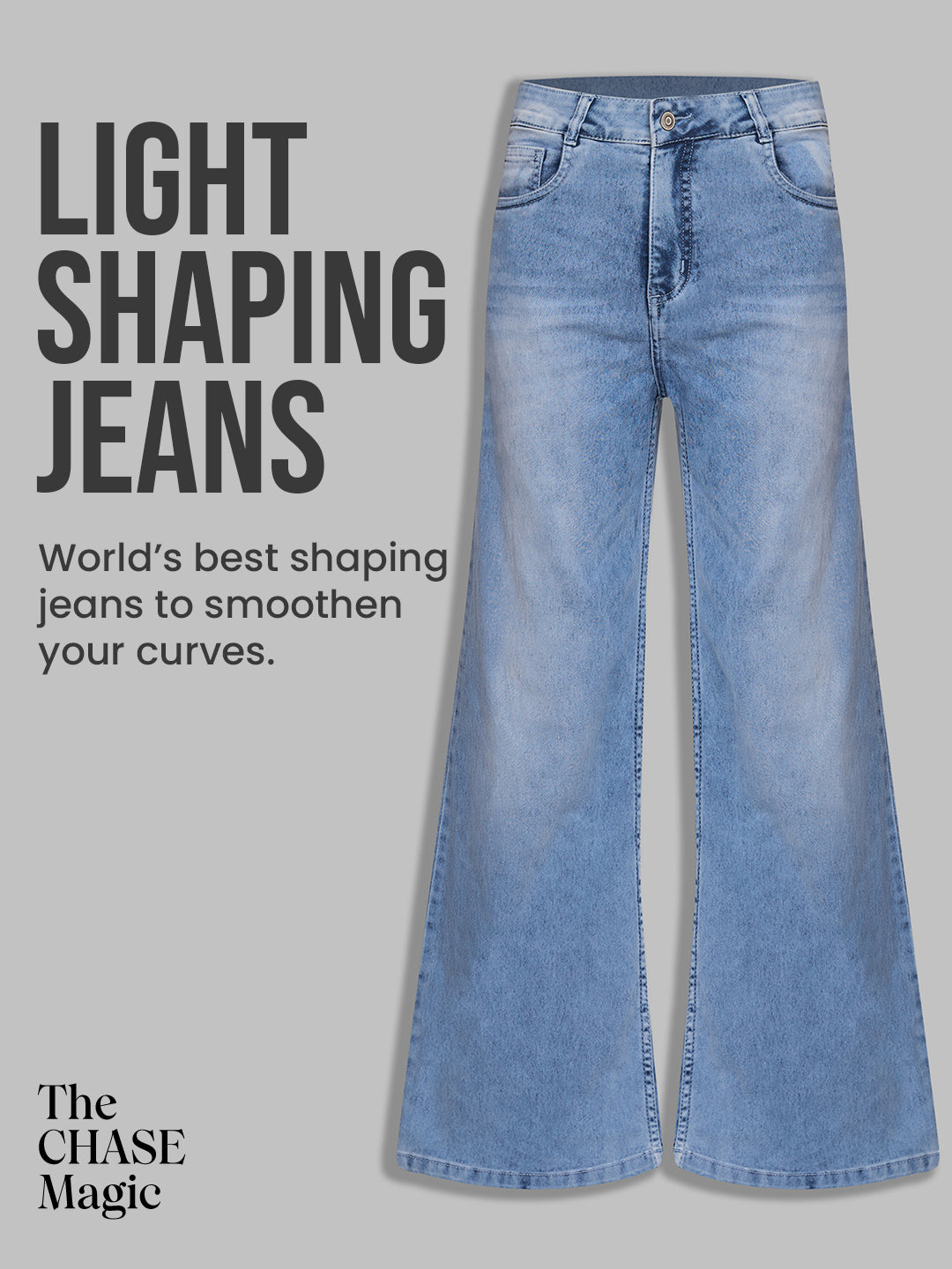 CHASEshape™ Light-Blue Wide-Leg High-Rise Stretchable Denim Jeans for Women