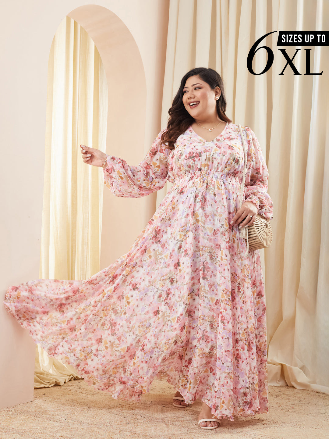Miss Chase A+ Multicolored Base Pink Loose Fit plus-size dress for Women