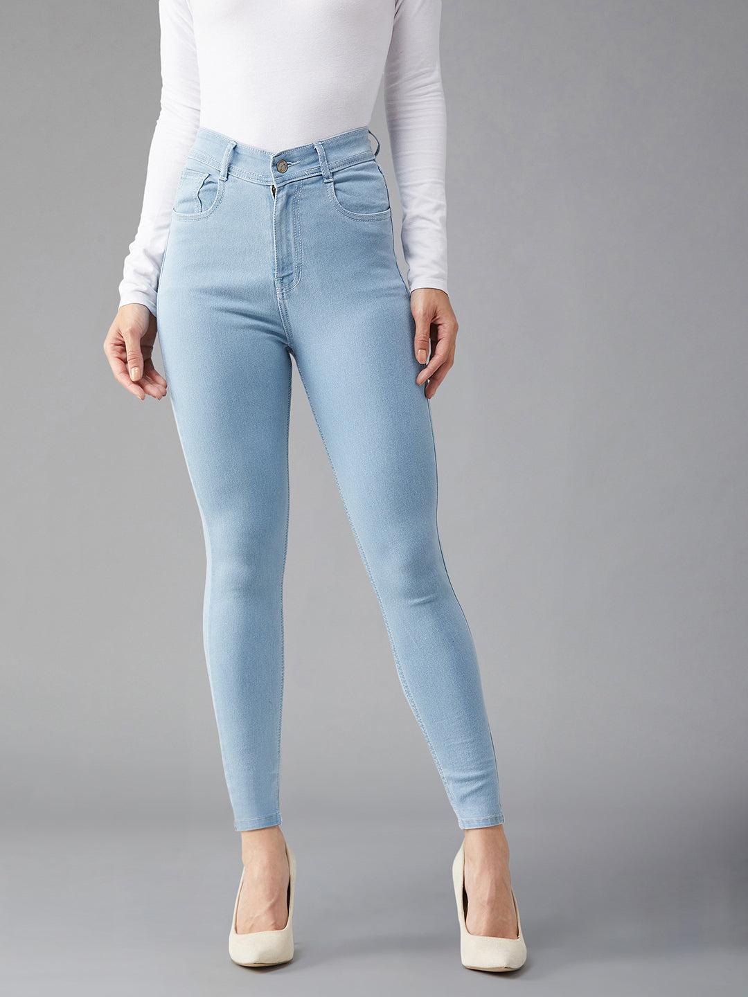 24/7 Comfort Women's Light Blue Skinny High Rise Distressed Denim Jeans