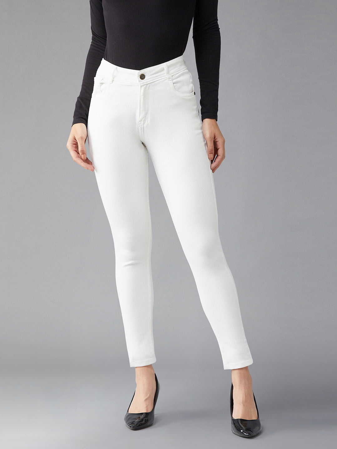 Women's White Skinny High Rise Clean Look Bleached Regular Length Stretchable Denim Jeans