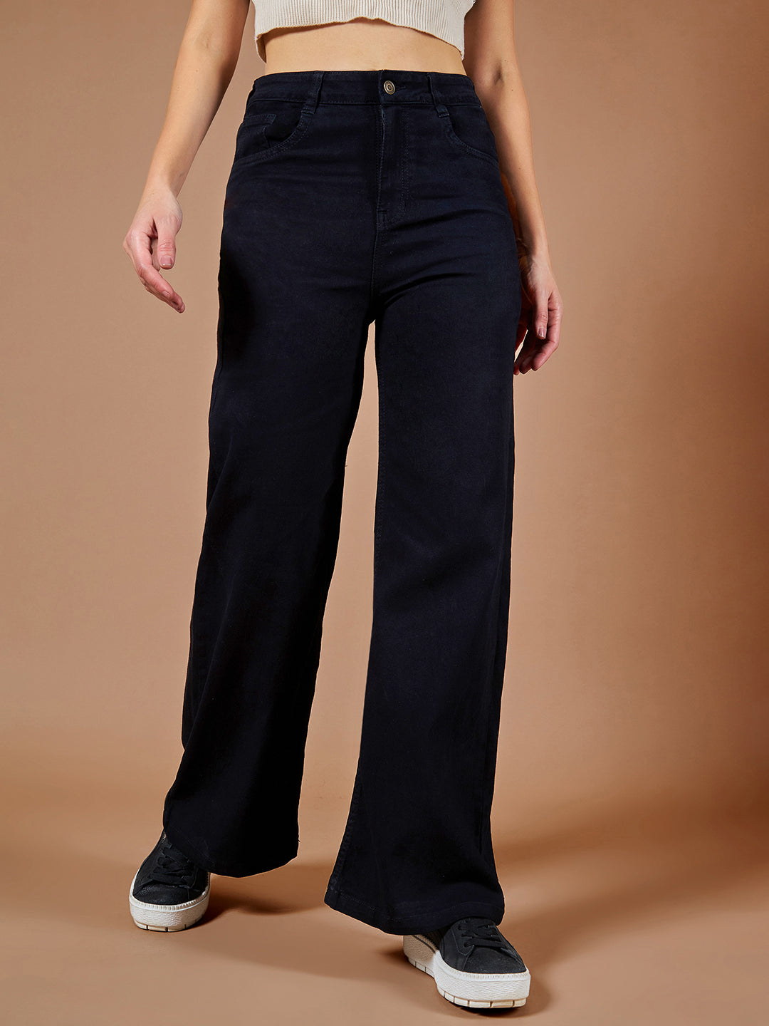 24/7 Comfort Women's Black Wide Leg High Rise Clean Look Regular-Length Stretchable Denim Jeans