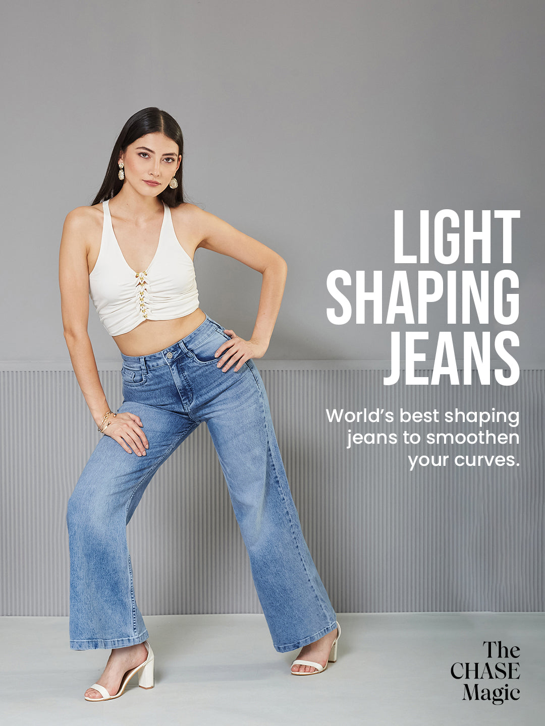 CHASEshape™ Light-Shaping Wide-Leg High-Rise Light-Blue Denim Jeans for Women — Miss Chase