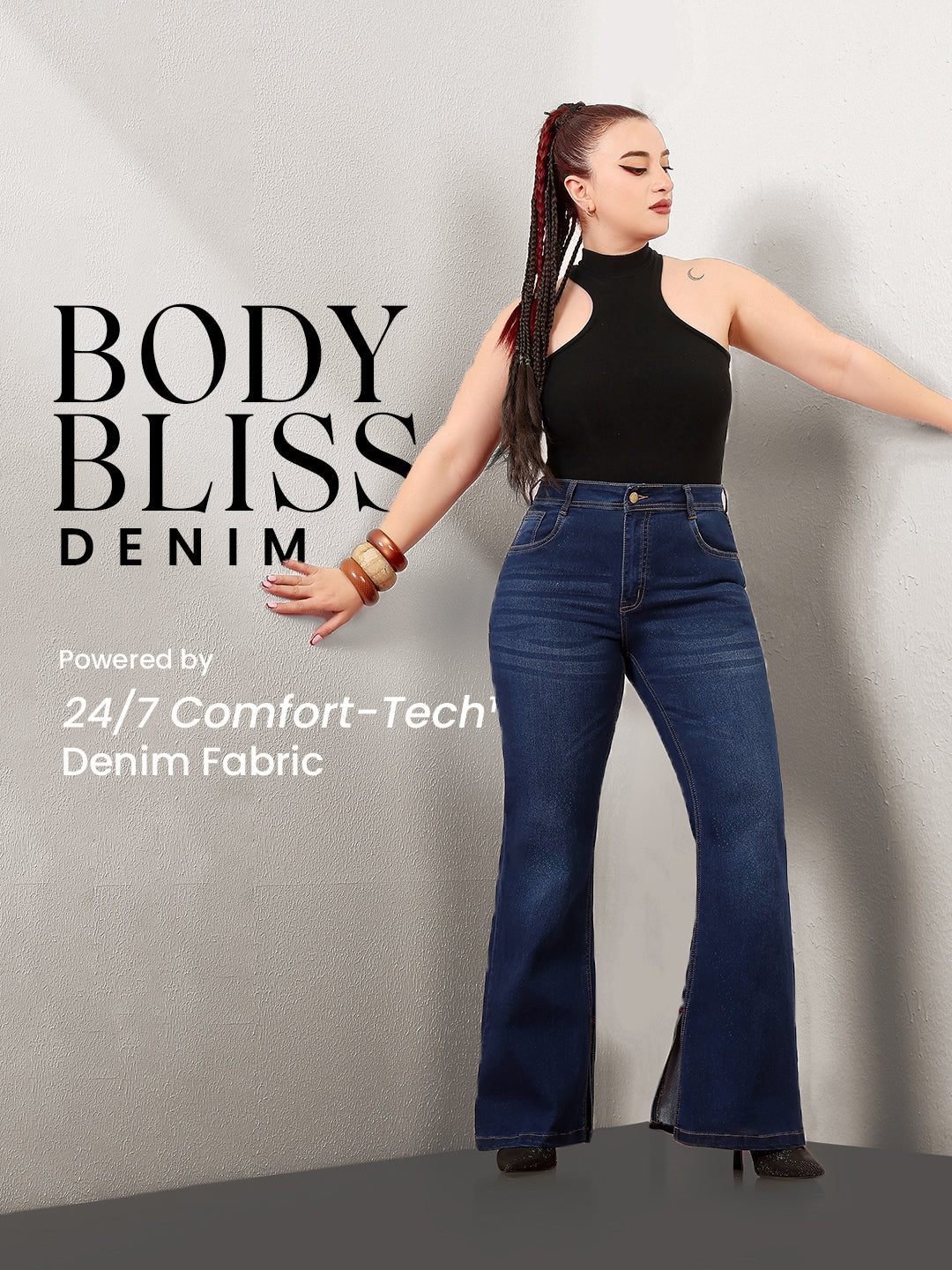 Body Bliss Blue Bootcut Mid-Rise Length Denim Stretchable Jeans for Women