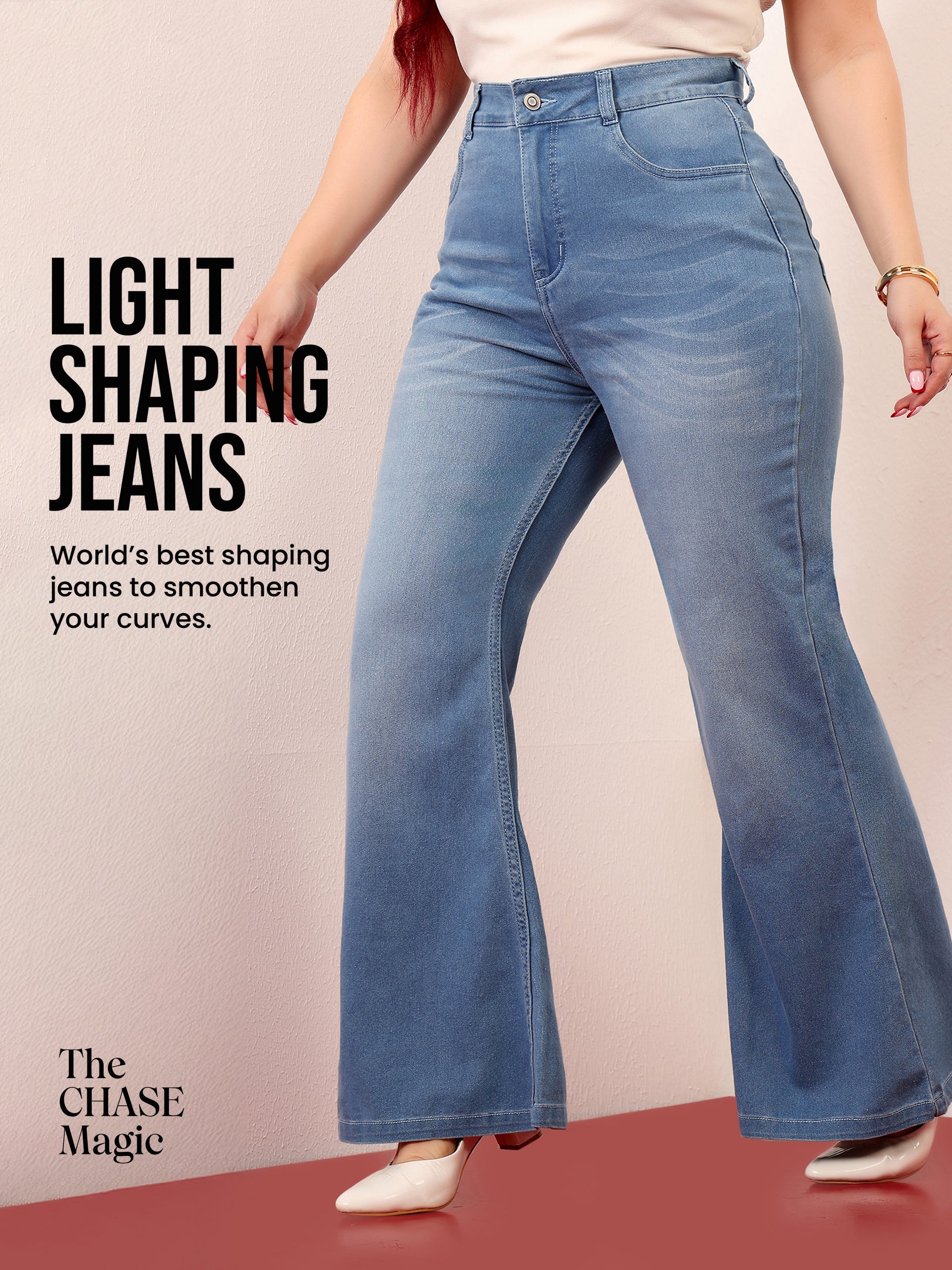 CHASEshape™ Blue Bootcut High Rise Clean Look Regular Stretchable Denim Jeans