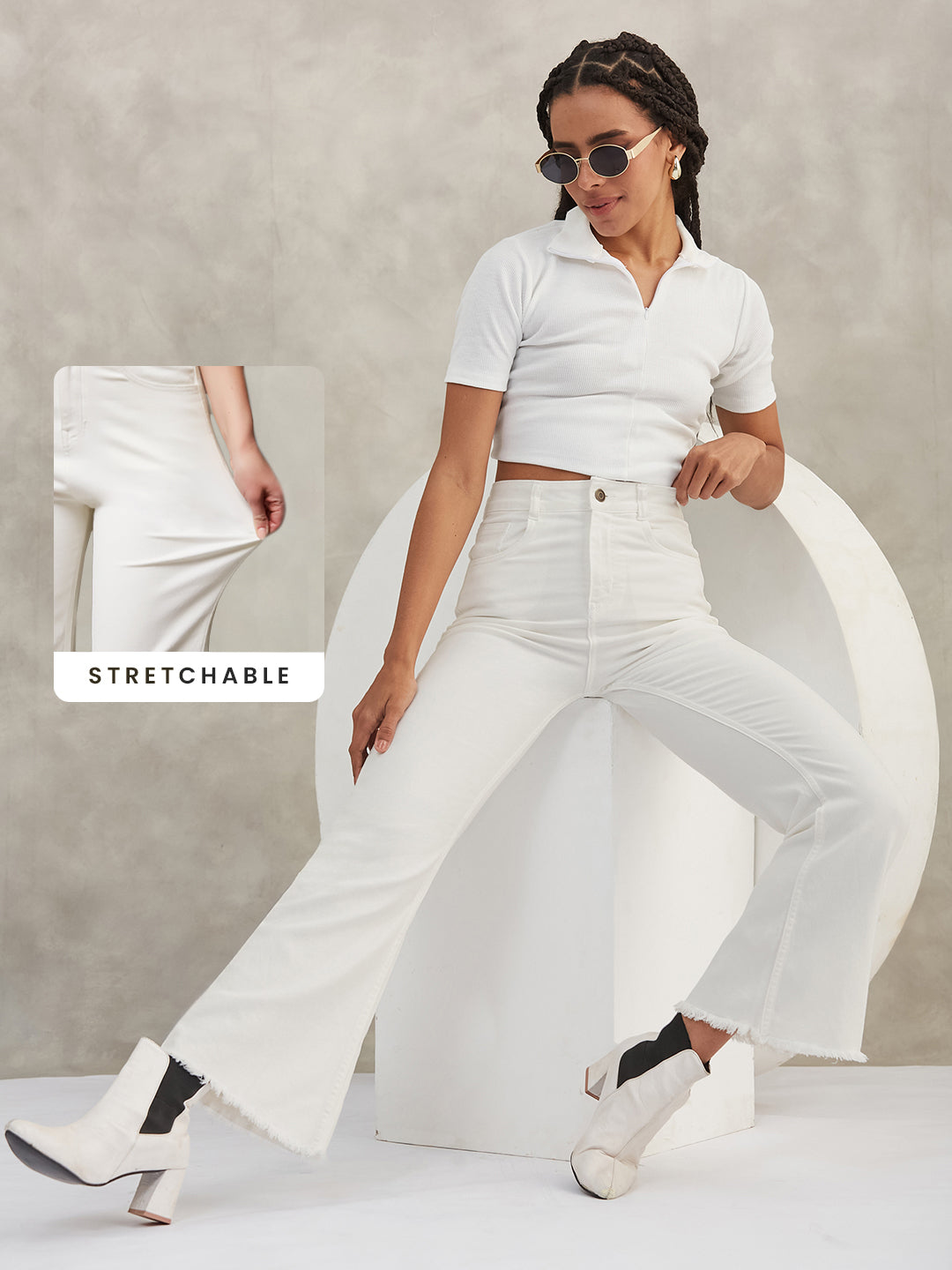 CHASEstretch™ White Bootcut High-Rise Stretchable Denim Jeans for Women