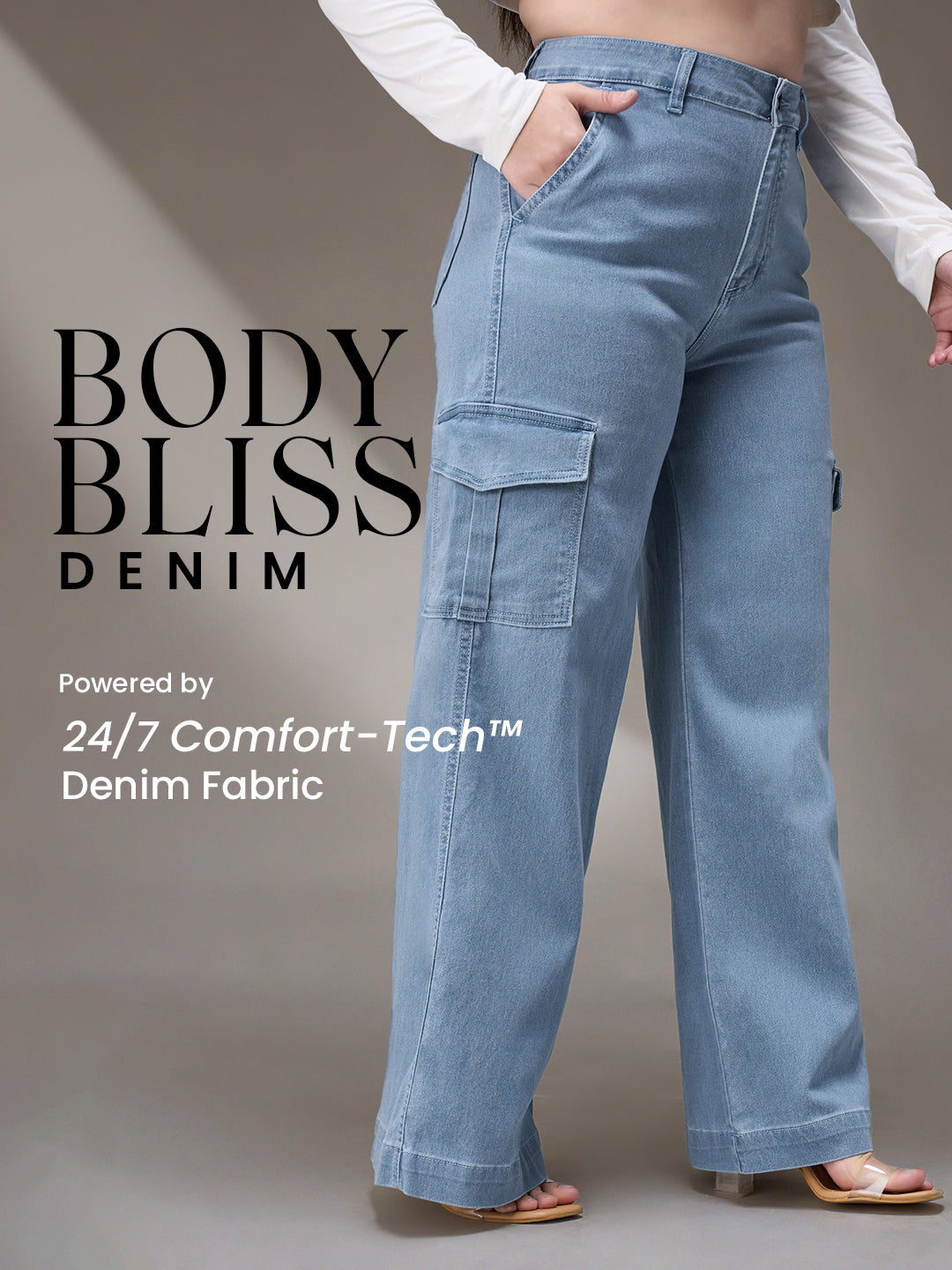 Body Bliss Blue Wide-Leg High-Rise Stretchable Denim Jeans for Women