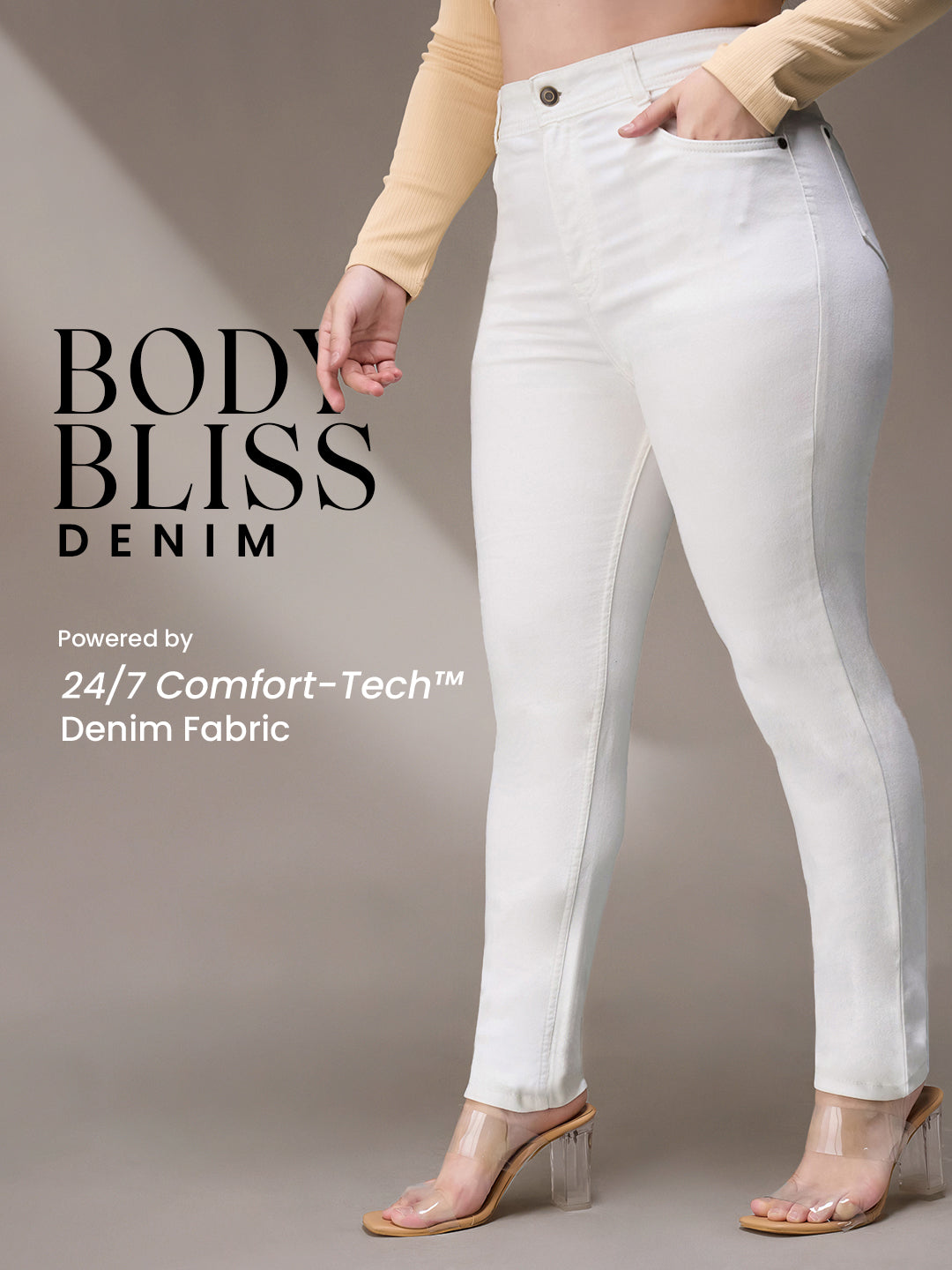 Body Bliss White Skinny-Fit High-Rise Stretchable Denim Jeans for Women