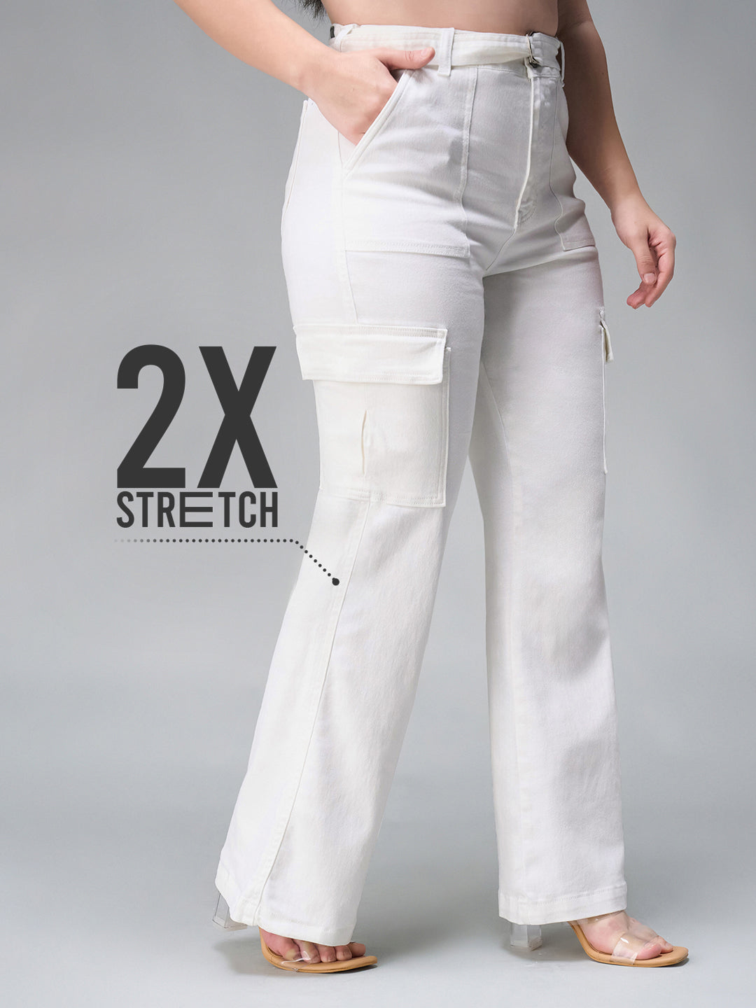 24/7 Comfort White Wide-Leg High-Rise Stretchable Denim Jeans for Women