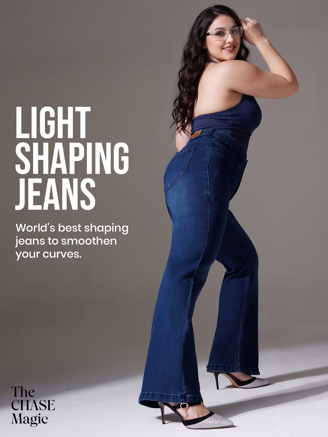 CHASEshape™ Navy Blue Bootcut High Rise Stretchable Denim Shaping Jeans for Women