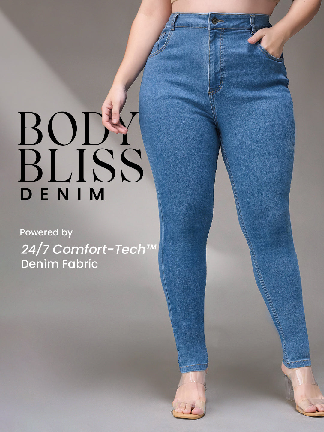 Body Bliss Blue Solid Skinny-Fit High-Rise Cropped Fringe Detailing Solid Stretchable Denim Jeans for Women