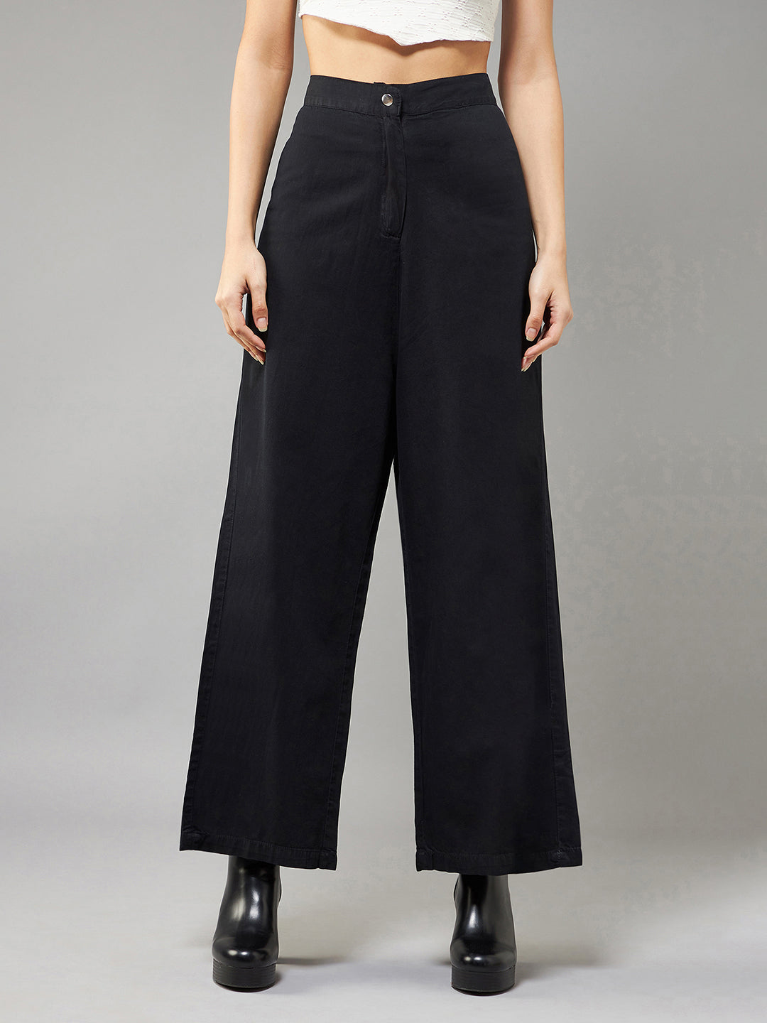 Women's Black Wide-Leg High Rise Light Weight Light Weight Culottes Pants