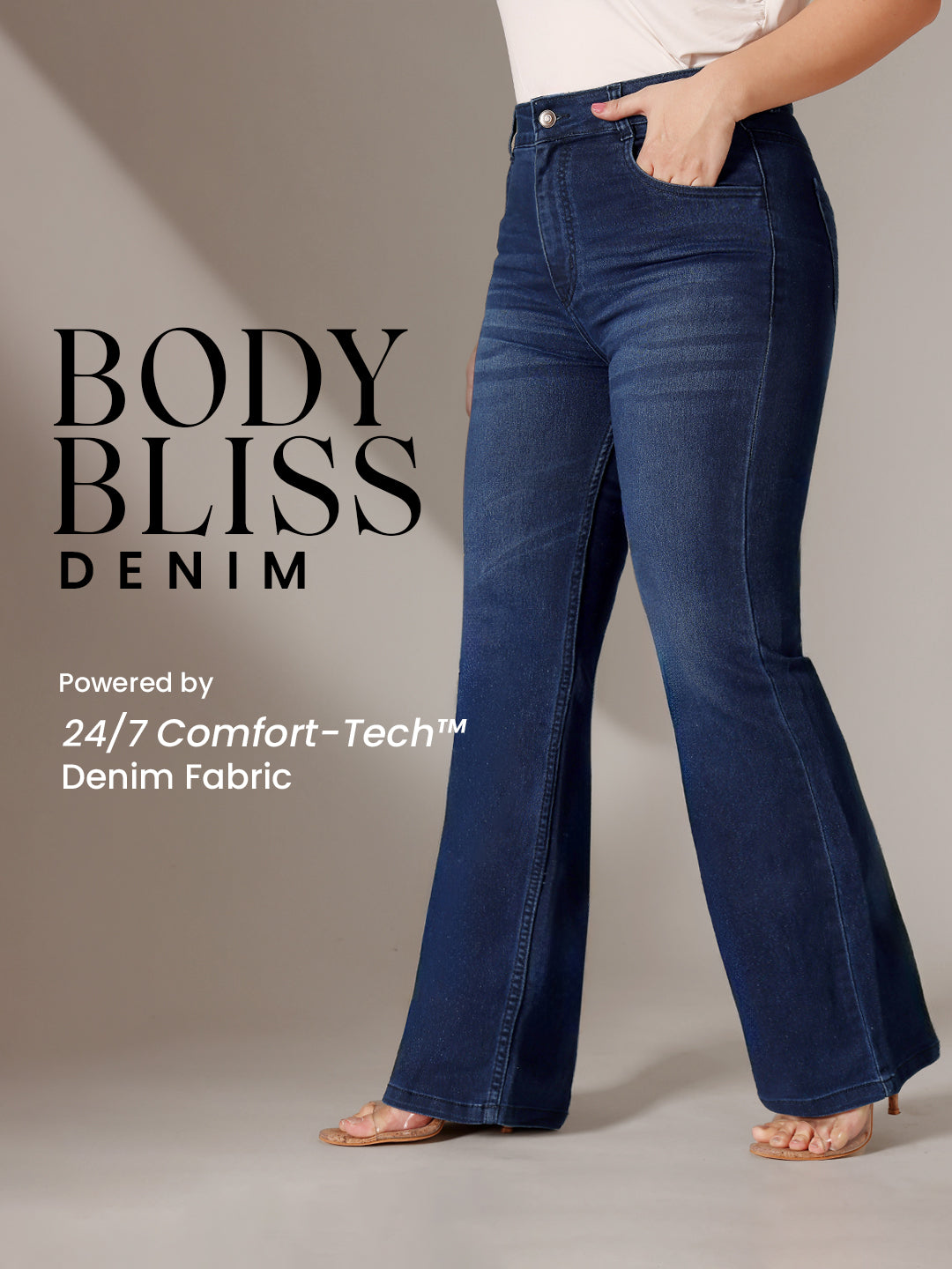 CHASEstretch™ Navy-Blue Bootcut Mid-Rise Denim Jeans for Women