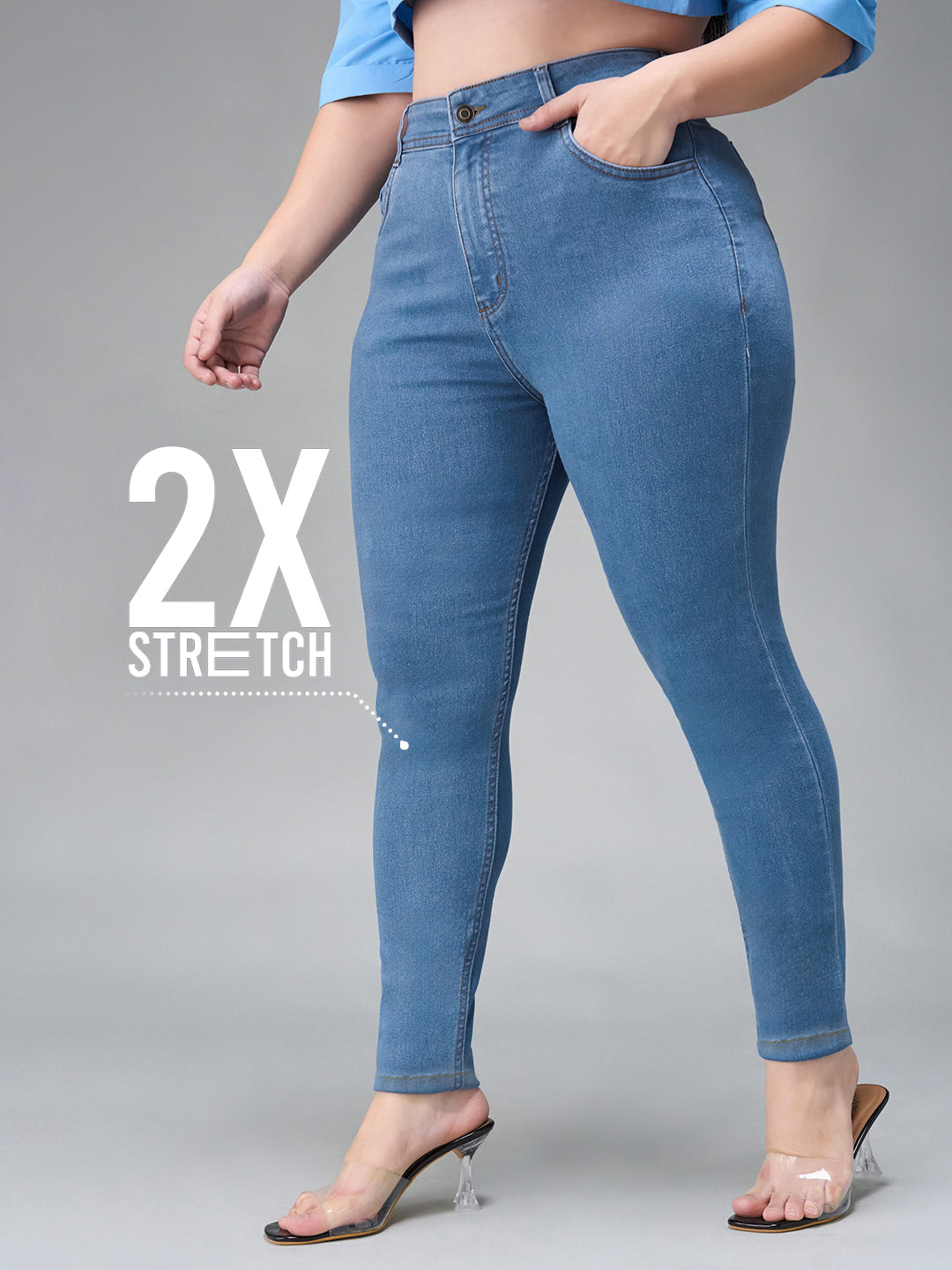 24/7 Comfort Mid-Blue Skinny-Fit High-Rise Distressed Denim Jeans for Women