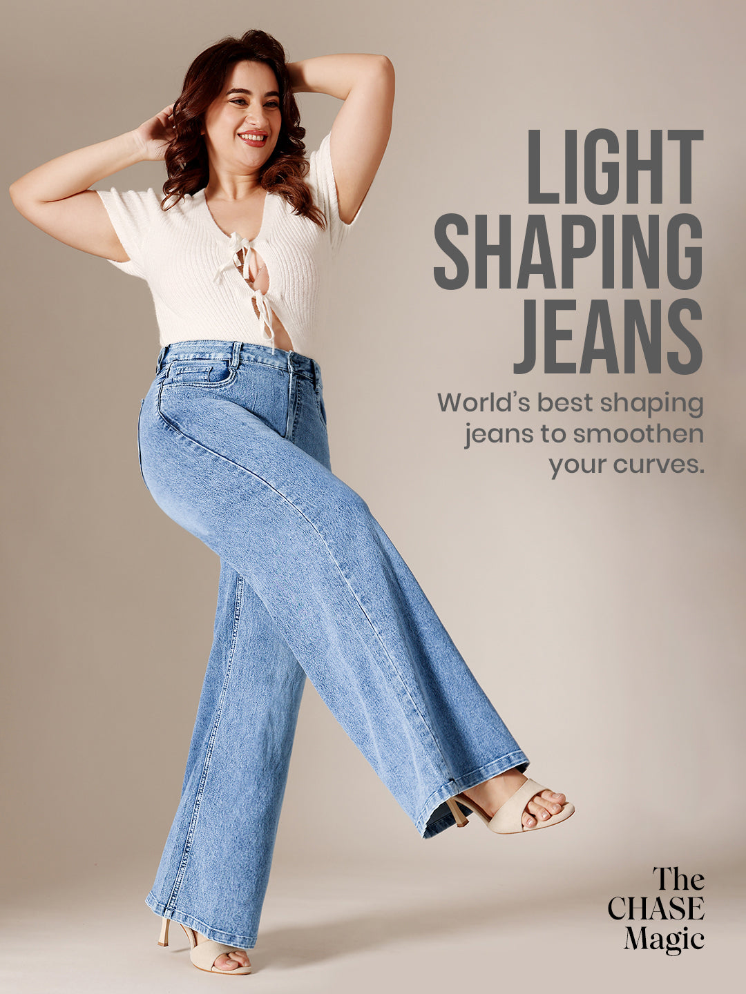 CHASEshape™ Light-Shaping Wide-Leg High Rise Light Blue Stretchable Jeans for Women