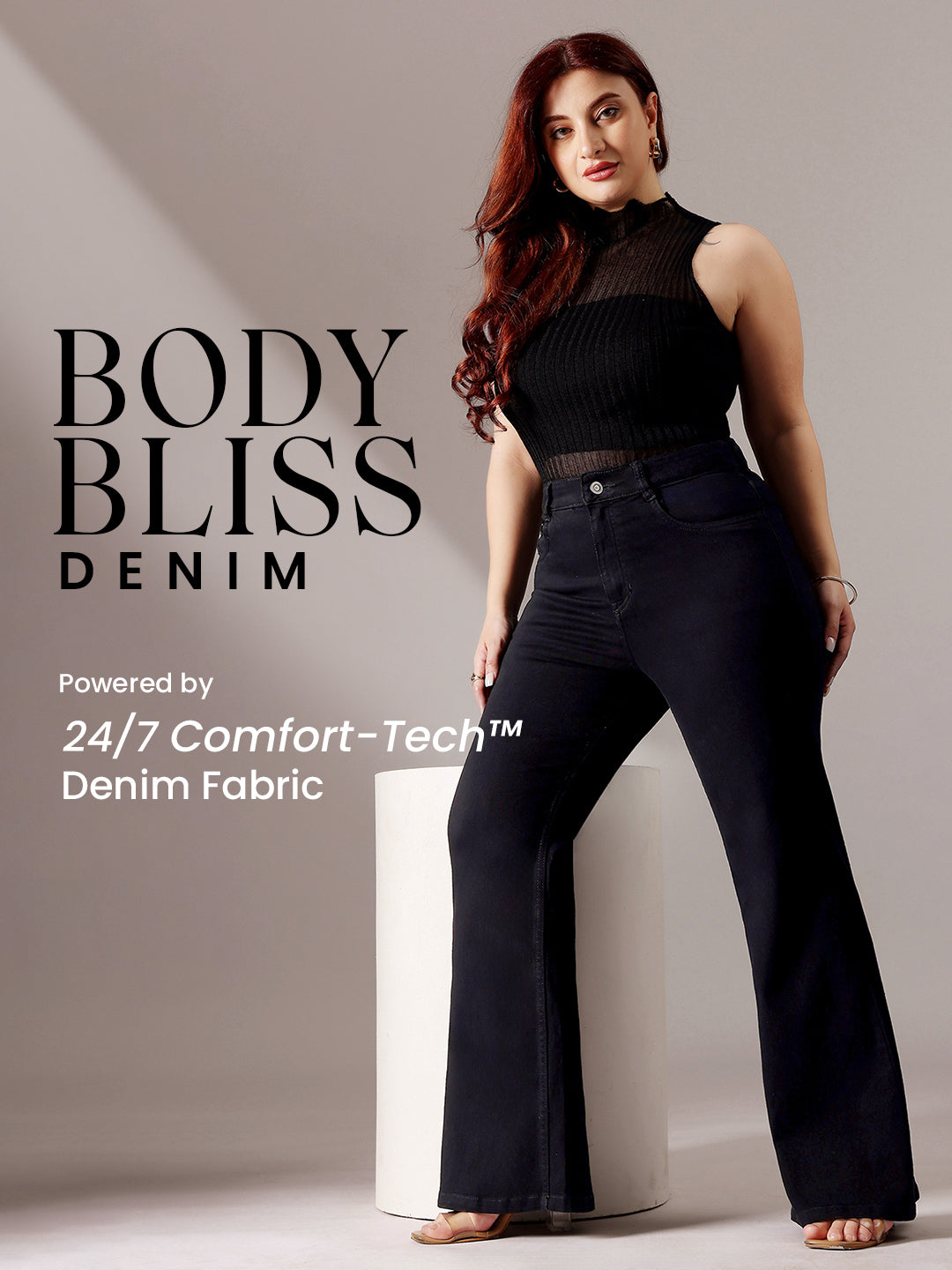 Body Bliss Black Bootcut High-Rise Stretchable Denim Jeans for Women