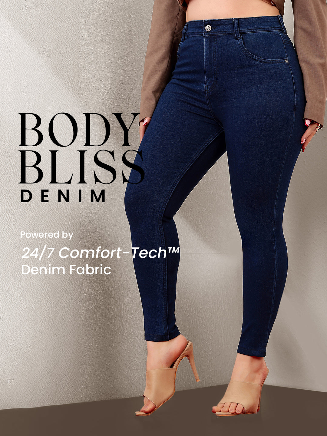 Body Bliss Navy-Blue Skinny-Fit High-Rise Cropped-Length Stretchable Denim Jeans for Women
