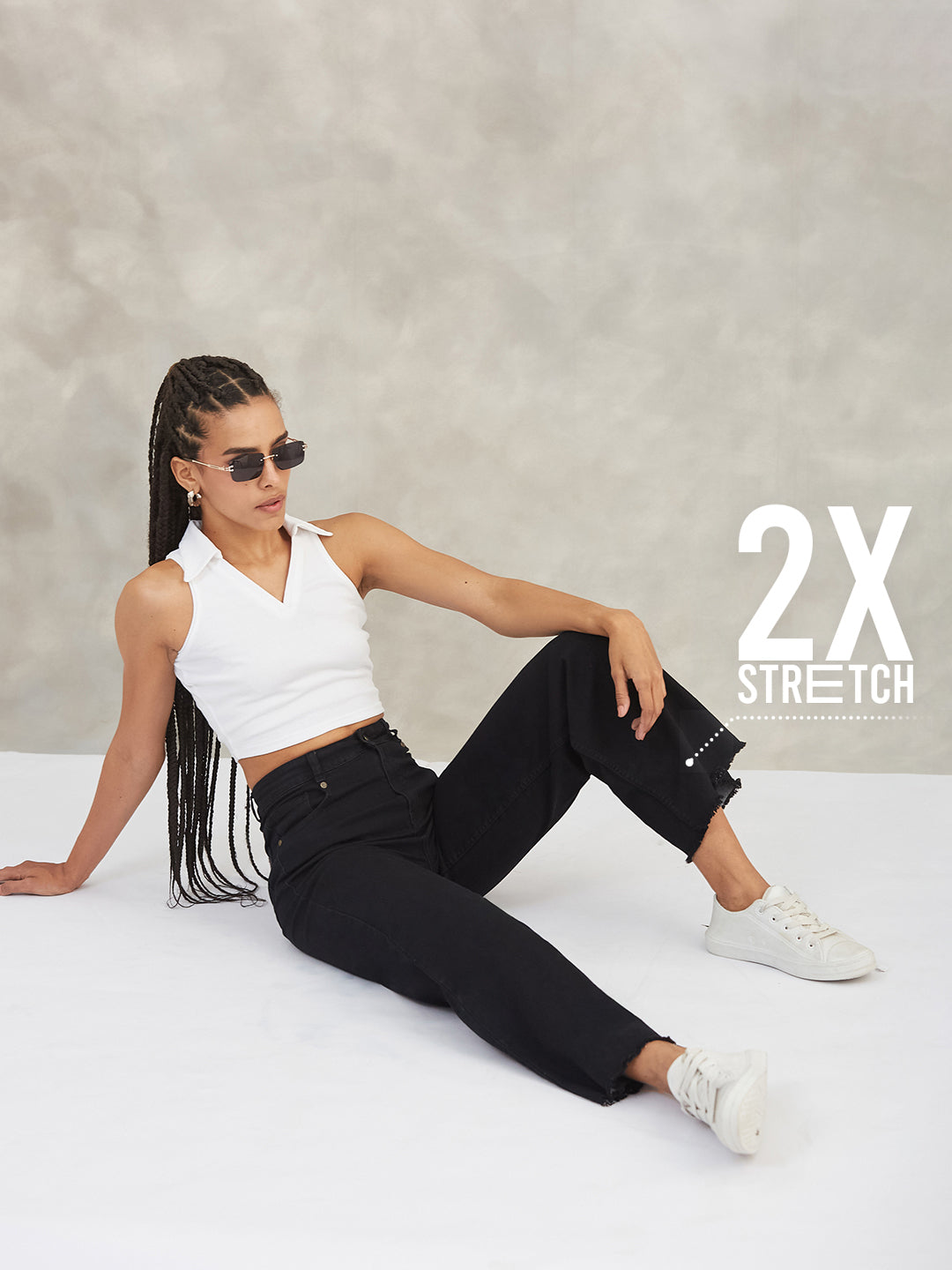 CHASEstretch™ Black High-Rise Stretchable Wide-Leg Denim Jeans for Women