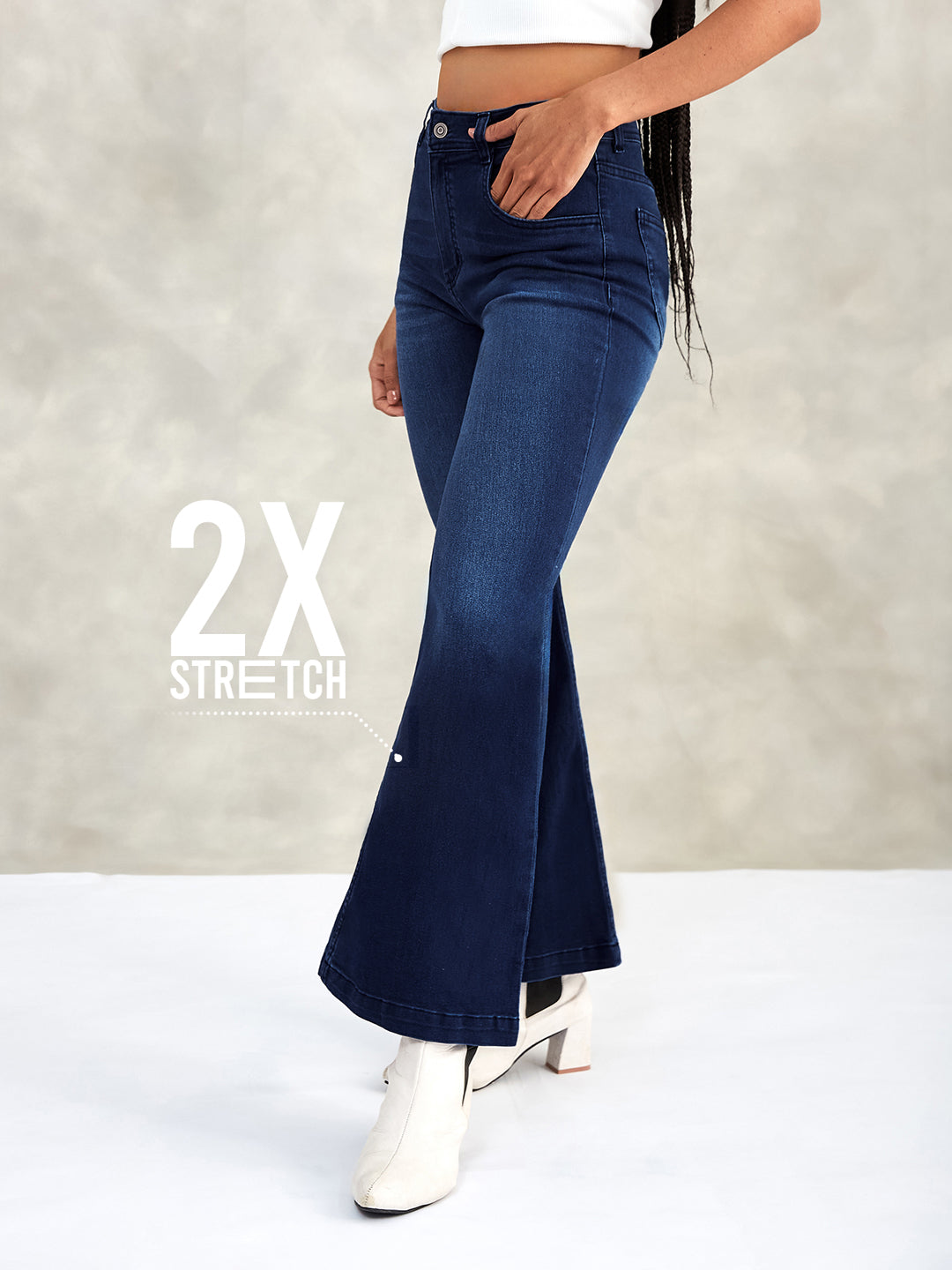 CHASEstretch™ Navy-Blue High-Rise Stretchable Flared Denim Jeans for Women
