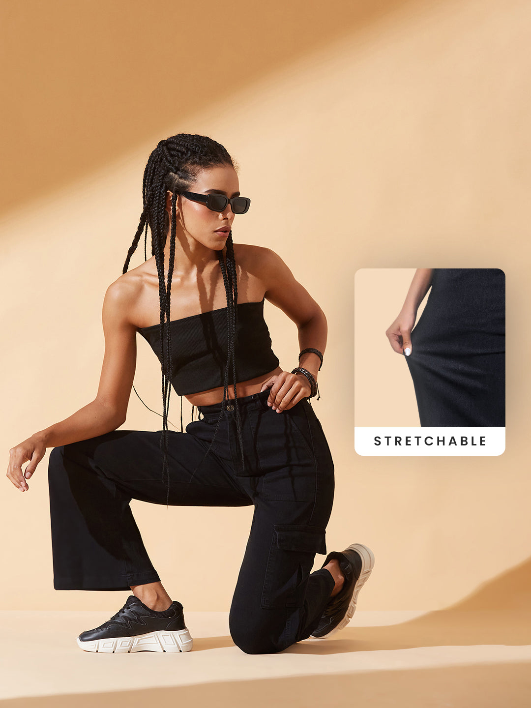 CHASEstretch™ Black Wide-Leg High-Rise Regular Stretchable Denim Jeans for Women