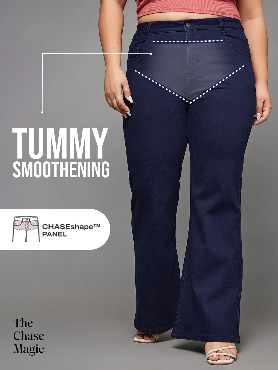 Tummy Smoothening Light-Shaping Bootcut High-Rise Navy Blue Denim Jeans