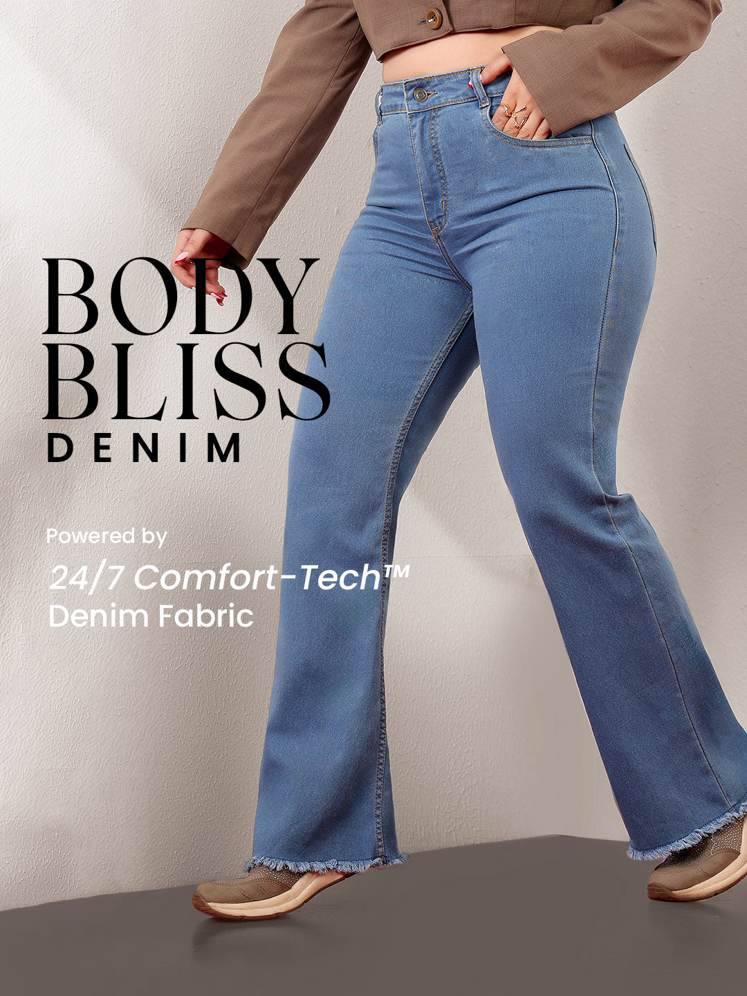 Body Bliss Light-Blue Bootcut High-Rise Regular Stretchable Denim Jeans for Women