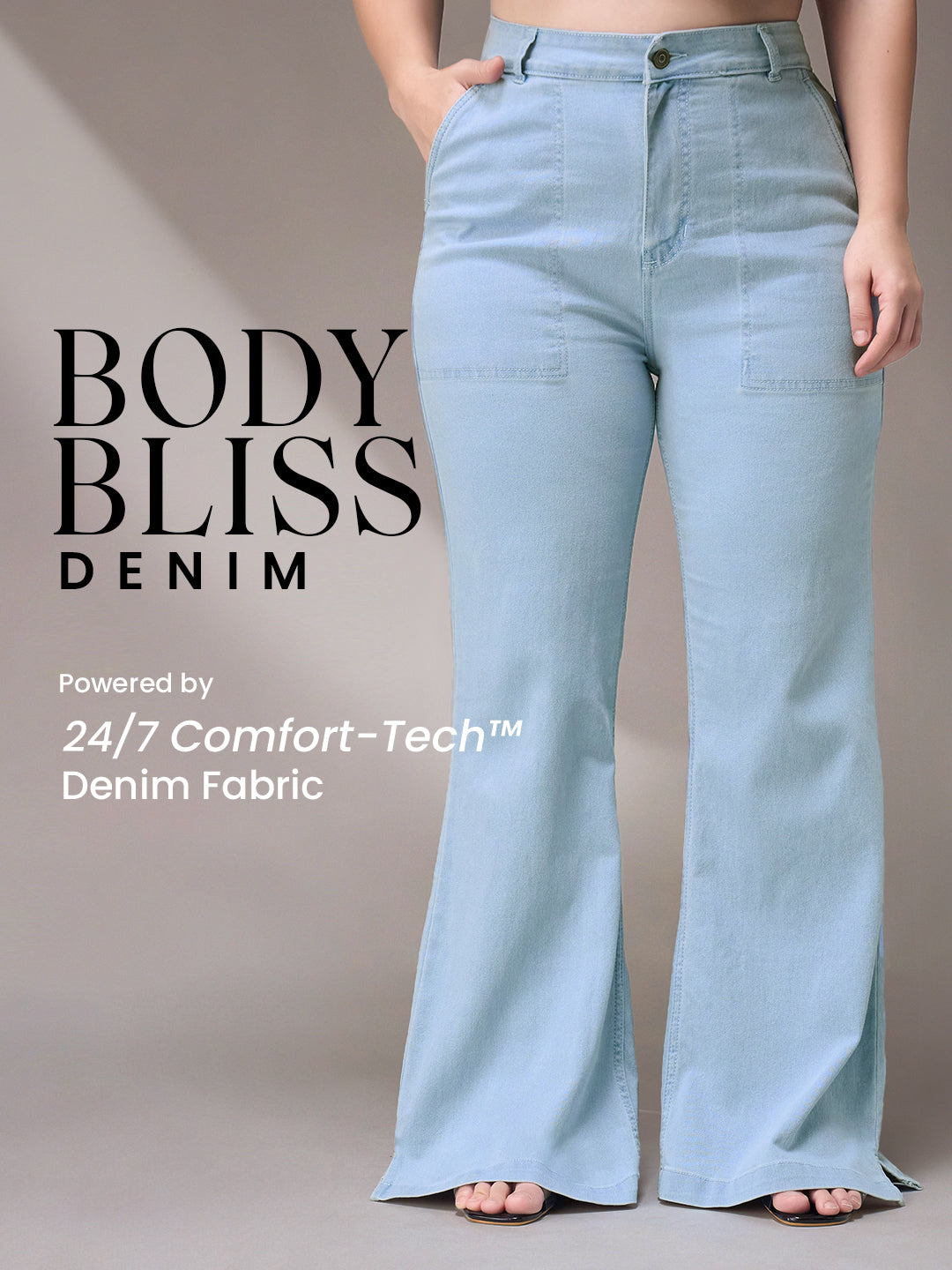 Body Bliss Light-Blue Bootcut High-Rise Stretchable Denim Jeans for Women