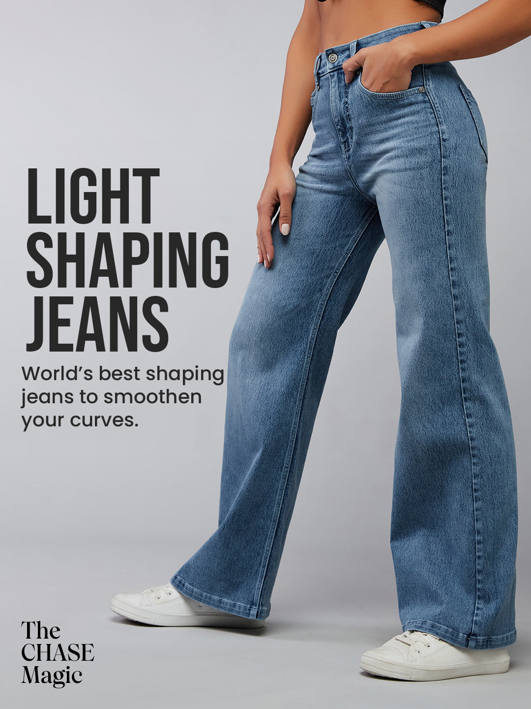CHASEshape™ Light-Shaping Wide-Leg High-Rise Light-Blue Denim Jeans