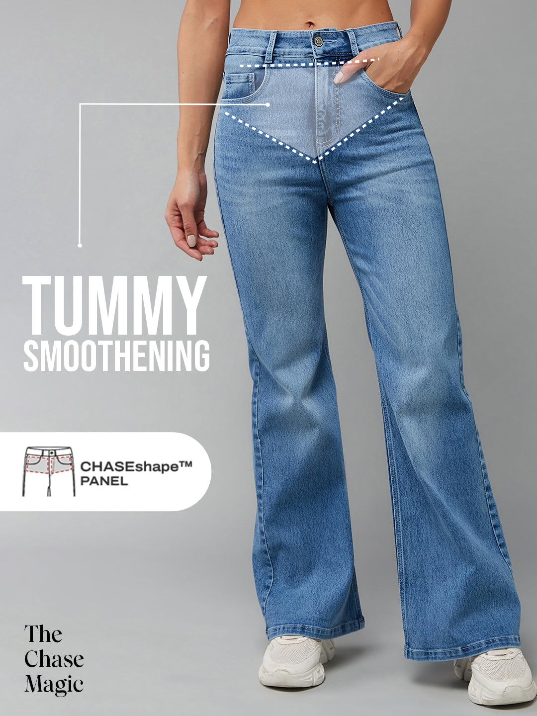 Tummy Smoothening Light-Shaping Wide-Leg High-Rise Light-Blue Denim Jeans